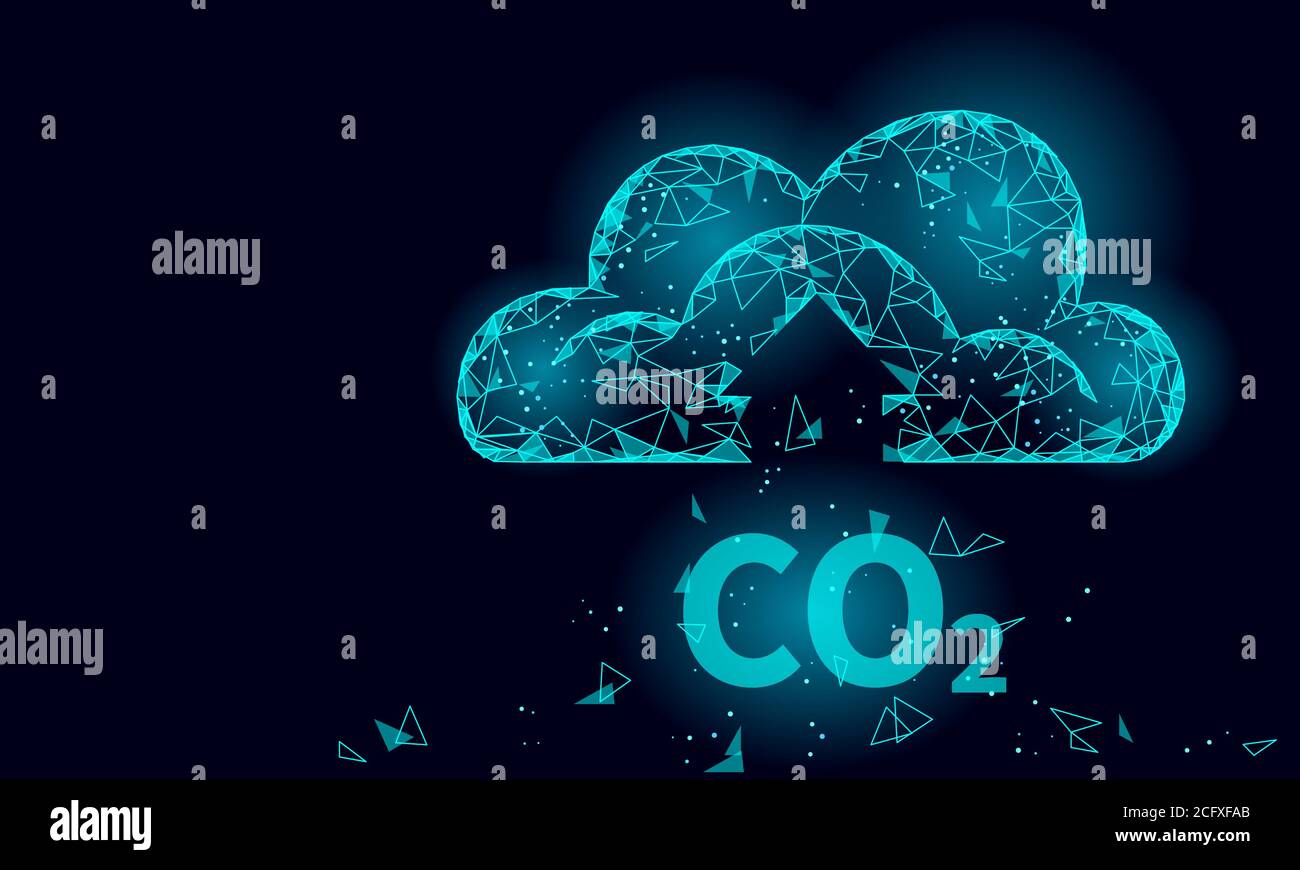 Kohlendioxid CO2 Ökologie Problem Öko-Konzept. Rendering von erneuerbarem organischem Gas 3D. Wissenschaft Biokraftstoff Chemie Biotechnologie polygonales klimatisches Gewächshaus Stock Vektor