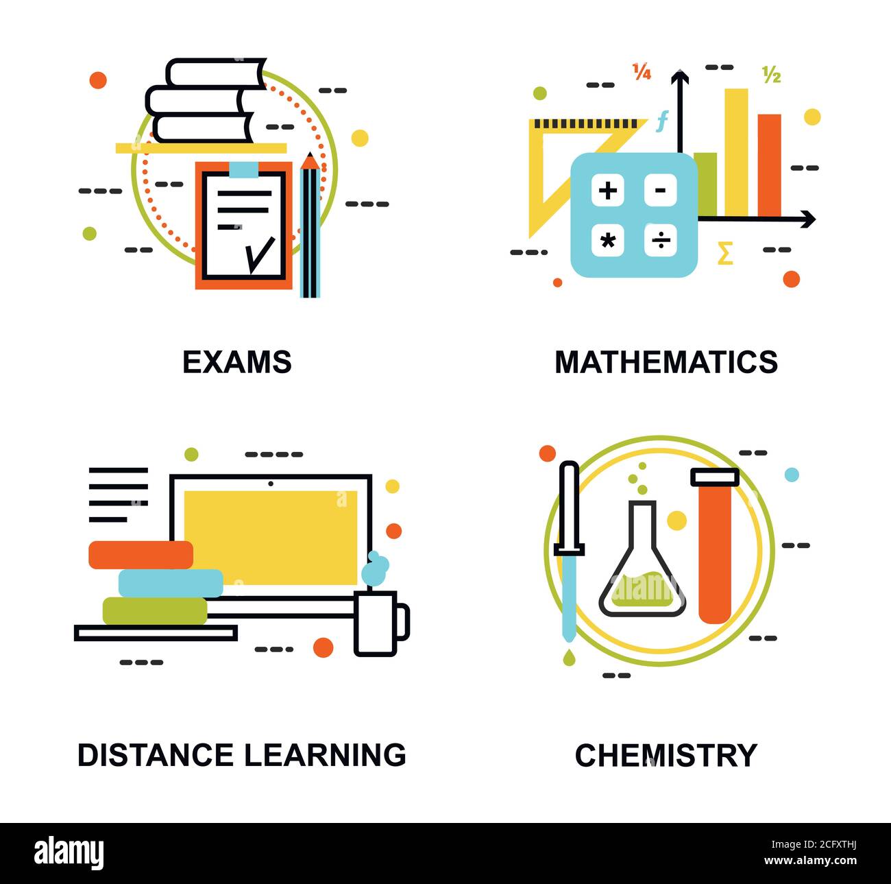 Moderne flache dünne Linie Design Vektor Illustration, Satz von Bildungskonzepten, Prüfungen und Abstand Lernprozess, für Grafik-und Web-Design Stock Vektor Moderne flache dünne Linie Design Vektor Illustration, Satz von Bildungskonzepten, Prüfungen und Abstand Lernprozess, für Grafik-und Web-Design Stock Vektor