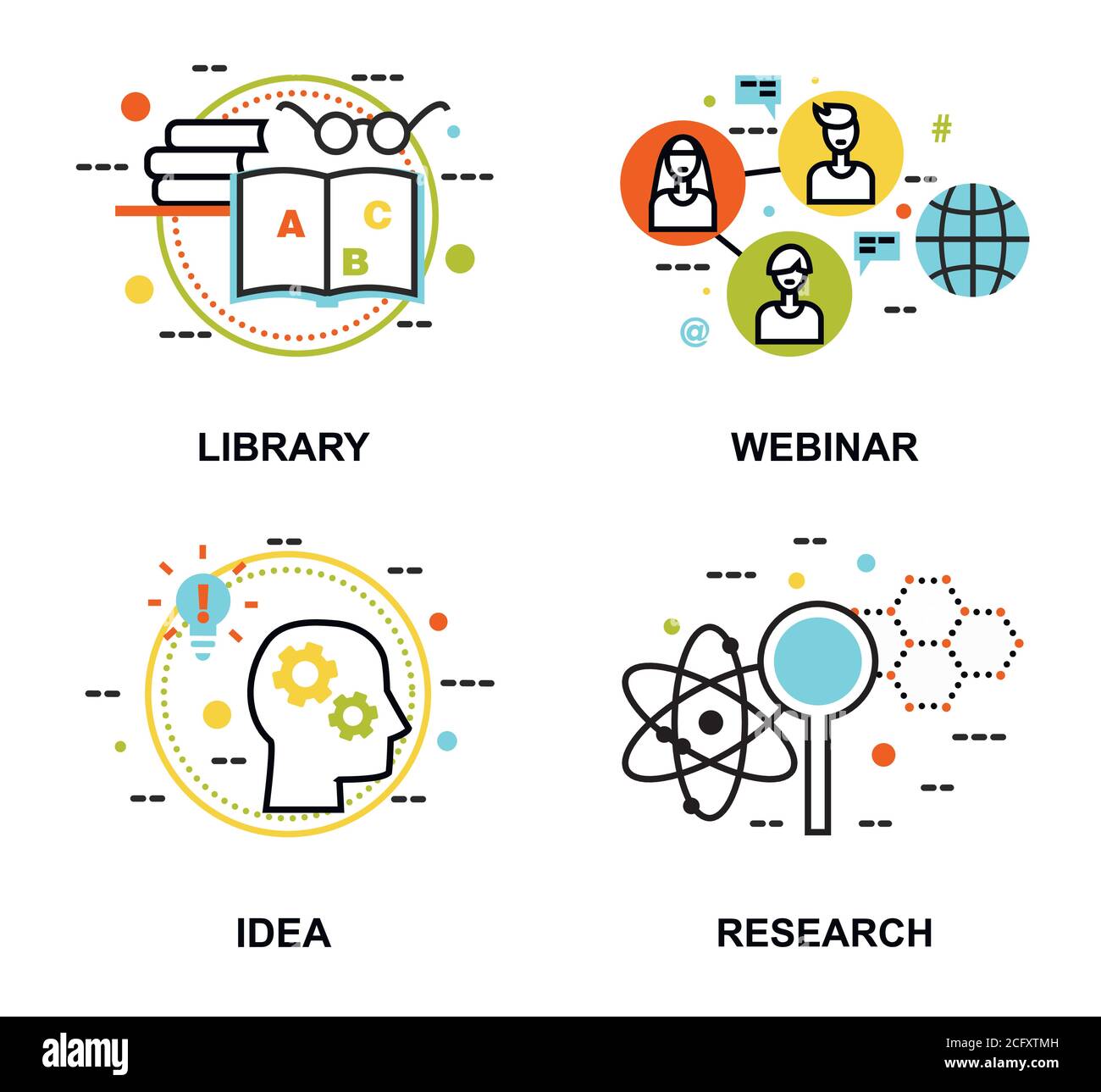 Moderne flache dünne Linie Design Vektor Illustration, Satz von Bildungskonzepten, Bibliothek, Webinar und Forschungsprozess, für Grafik-und Web-Design Stock Vektor Moderne flache dünne Linie Design Vektor Illustration, Satz von Bildungskonzepten, Bibliothek, Webinar und Forschungsprozess, für Grafik-und Web-Design Stock Vektor