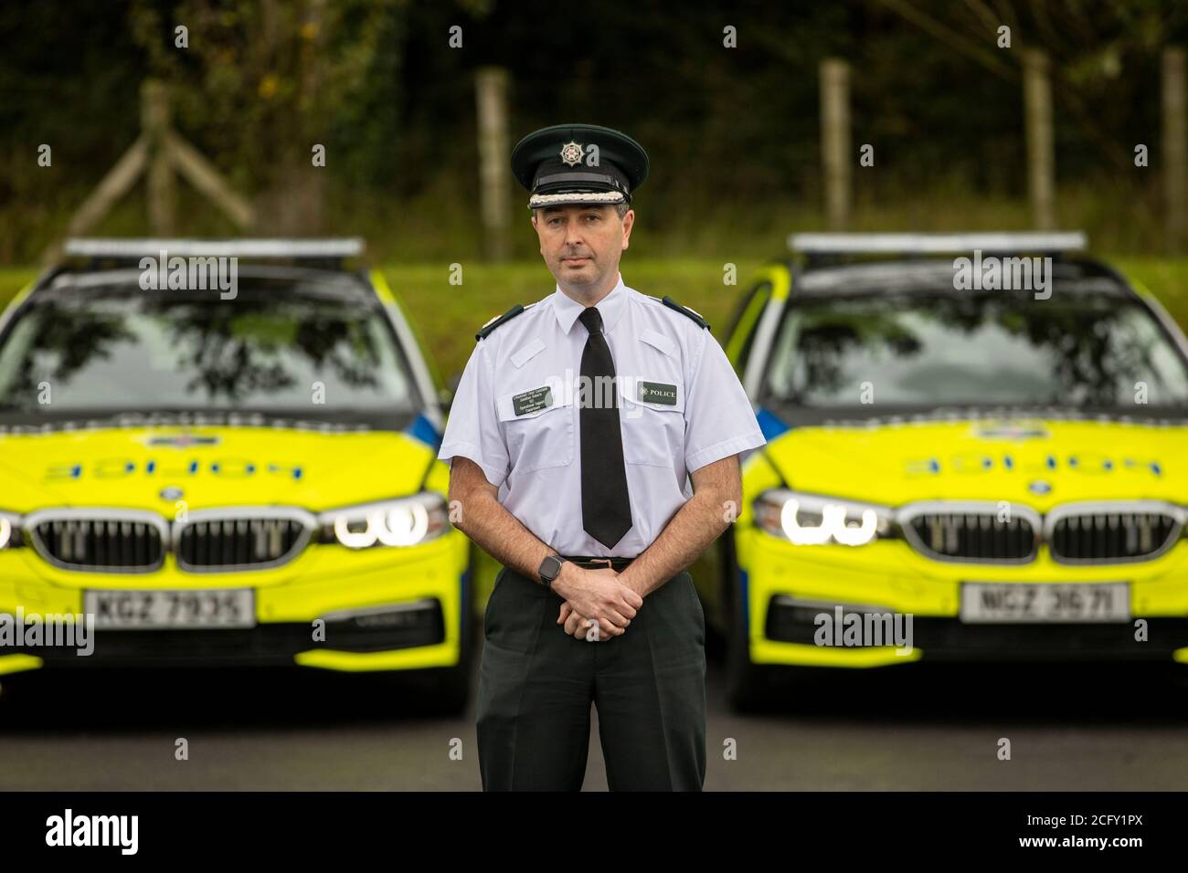 Temporärer Assistent Chief Constable Jonathan Roberts bei der Einführung des neuen Intercept-Teams für die automatische Nummernschilderkennung (ANPR) durch das PSNI in Lisburn. Stockfoto