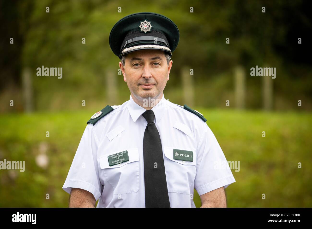 Temporärer Assistent Chief Constable Jonathan Roberts während der Einführung des neuen Intercept-Teams für die automatische Nummernschilderkennung (ANPR) durch das PSNI in Lisburn. Stockfoto