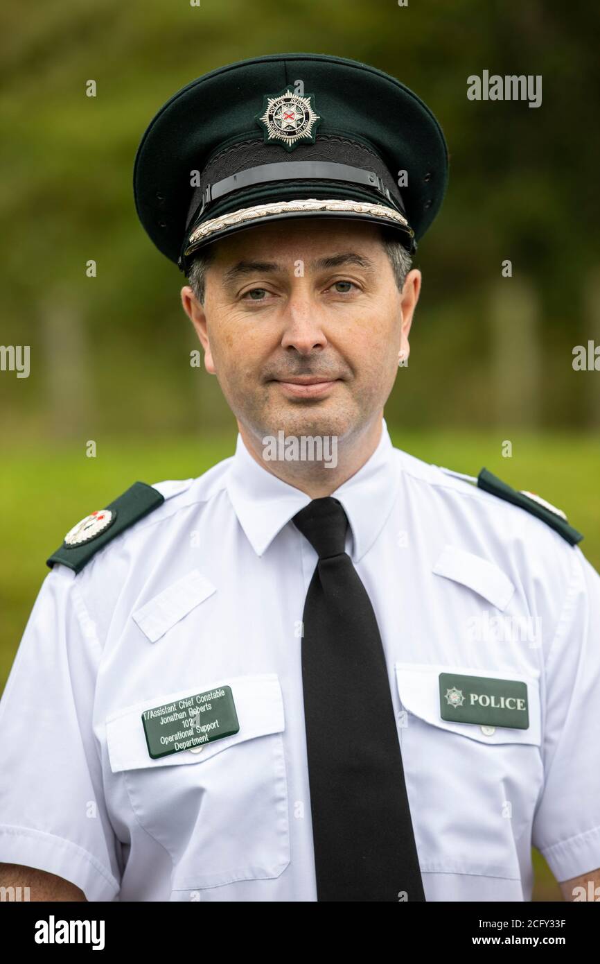Temporärer Assistent Chief Constable Jonathan Roberts während der Einführung des neuen Intercept-Teams für die automatische Nummernschilderkennung (ANPR) durch das PSNI in Lisburn. Stockfoto