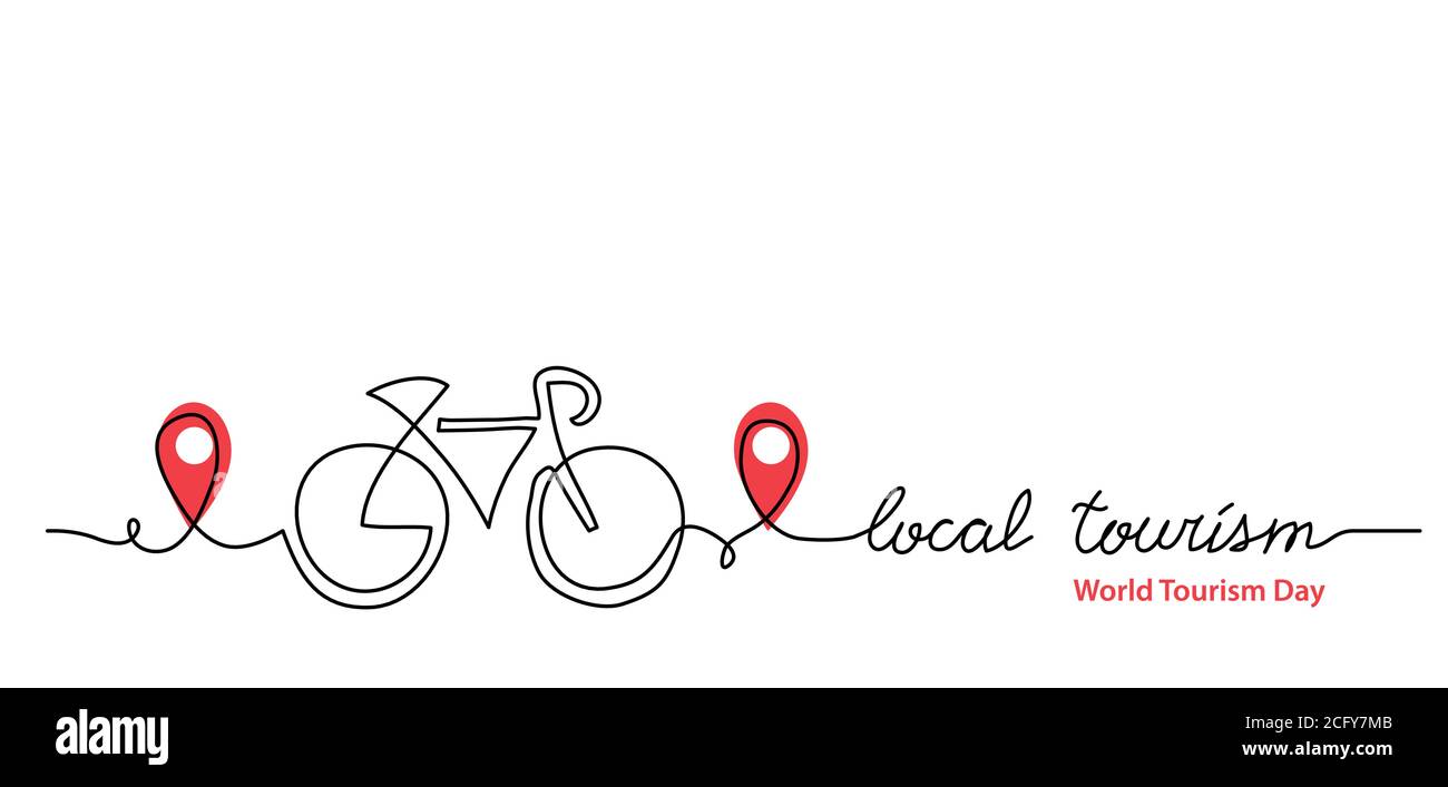 Lokaler Tourismus einfaches Web-Banner, Hintergrund, Poster mit punktgenauen Symbol und Fahrrad. Vektor minimalistischen Hintergrund. Eine fortlaufende Linienzeichnung mit Stock Vektor