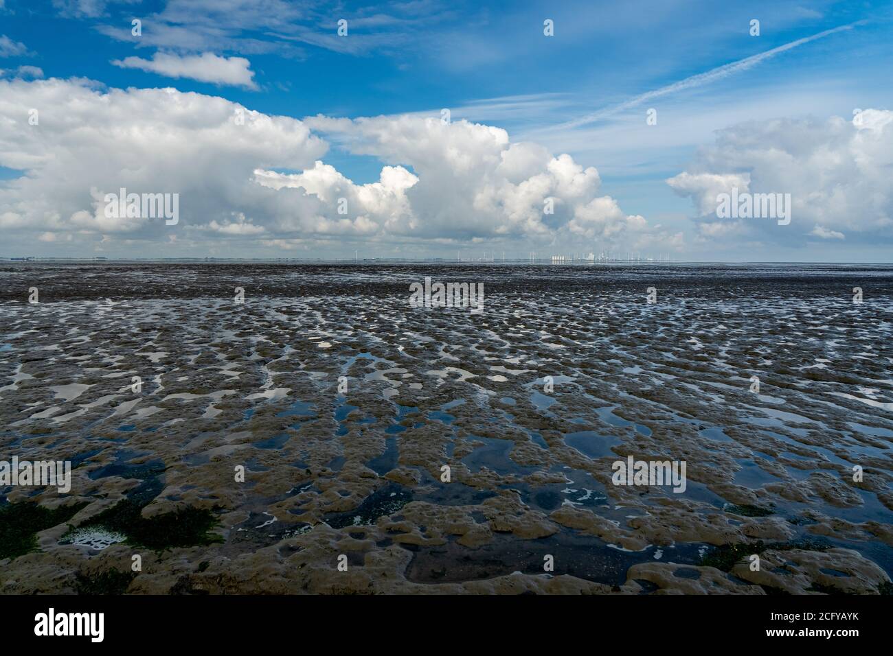 Blick auf das wattenmeer der Nordsee bei Ebbe bei emden, deutschland Stockfoto