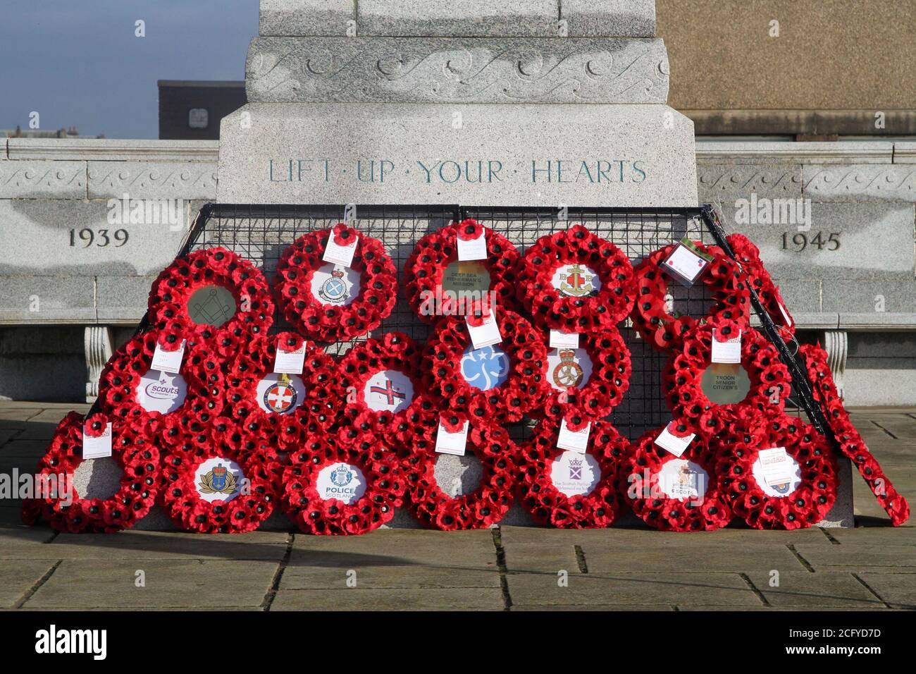 Troon, Ayrshire, Schottland, 09. November 2014, Gedenktag Sonntag, Kränzlegung am Troon war Memorial Stockfoto