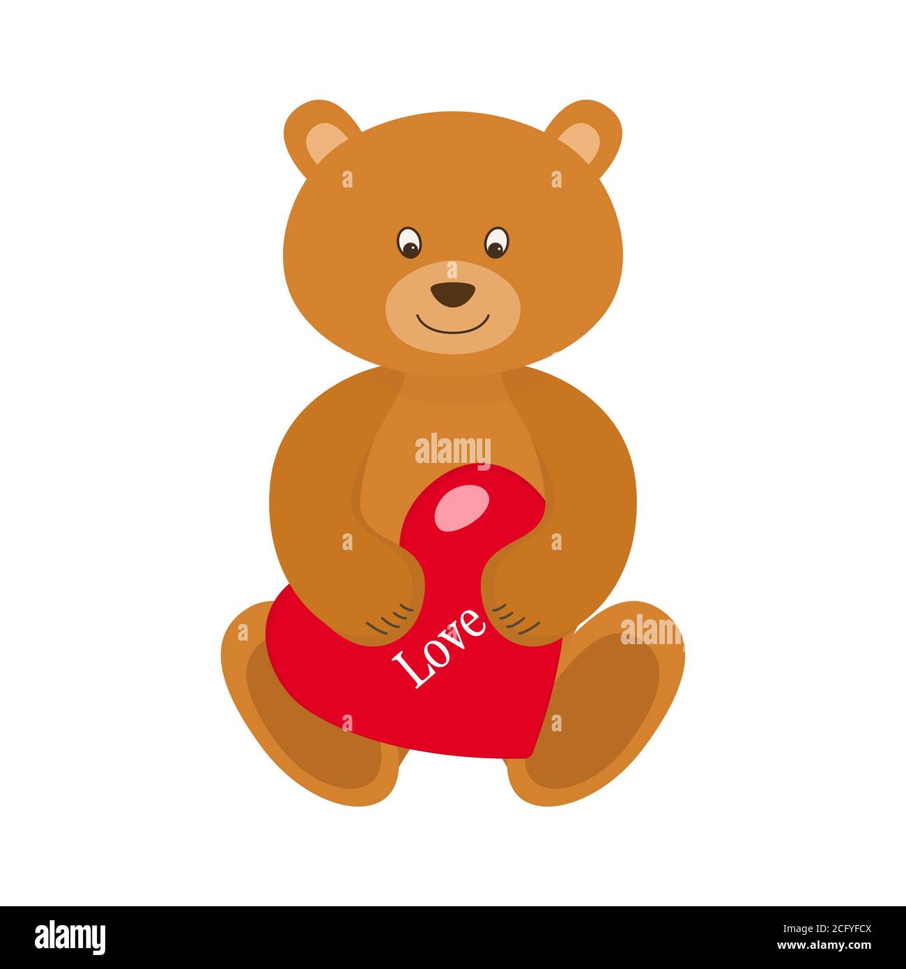 Teddybär mit rotem Herz isoliert auf weißem Hintergrund. Valentinstag-Konzept. Vektorgrafik Stock Vektor