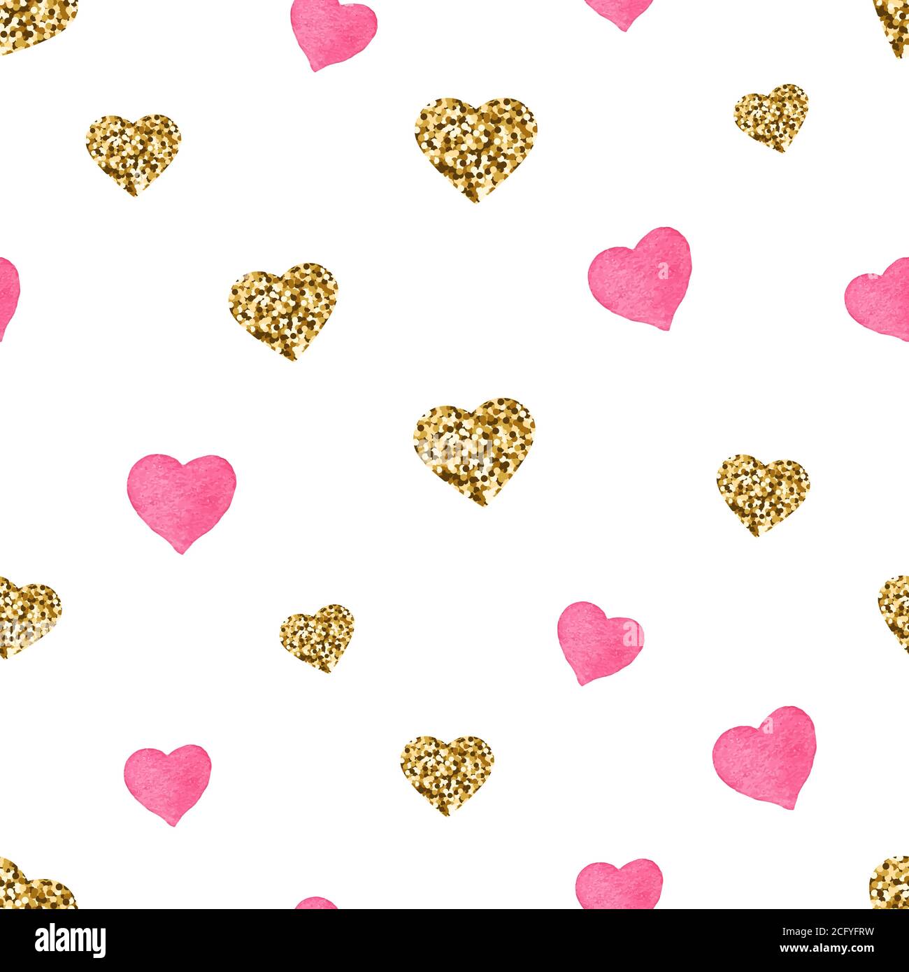 Rosa und Gold Glitzer Herzen nahtlose Muster. Niedlichen Valentinstag Hintergrund. Goldene Herzen mit Funkeln und Sternenstaub. Tapete Design mit Symbol Stock Vektor