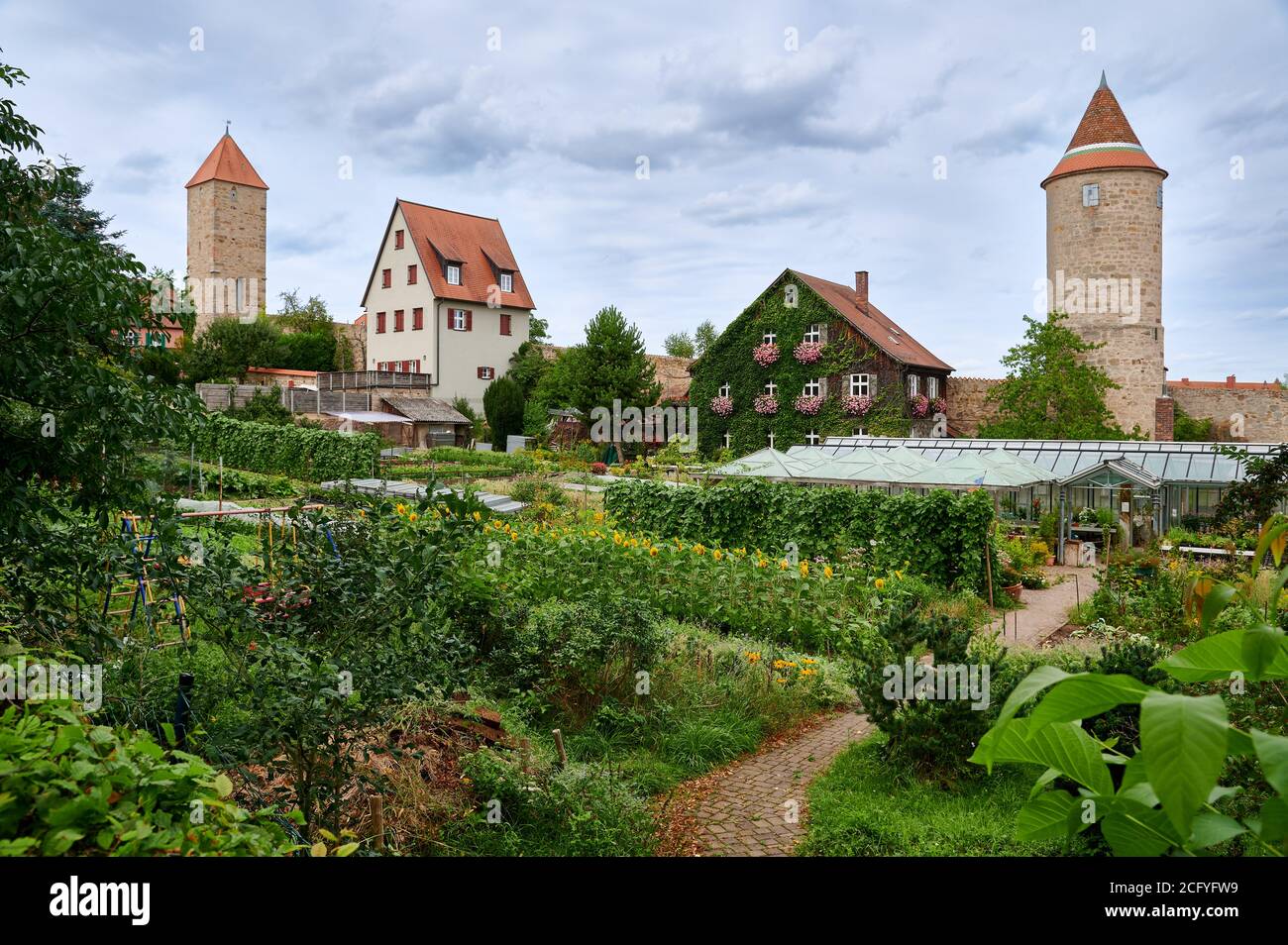 Hagels Turm und Hertles Turm, Dinkelsbühl, Mittelfranken, Bayern, Deutschland Stockfoto