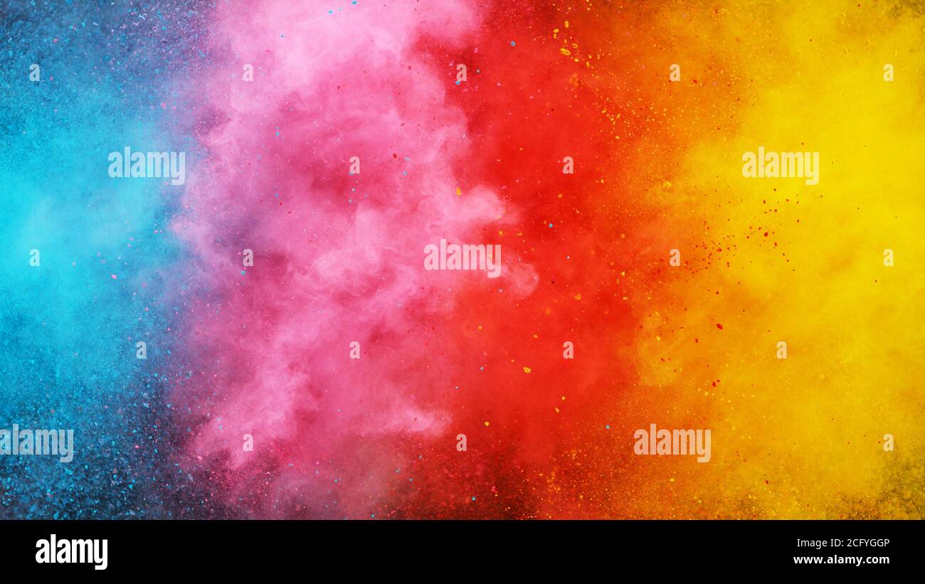Abstrakt farbige Pulver Explosion Hintergrund, verschiedene Farben Stockfoto