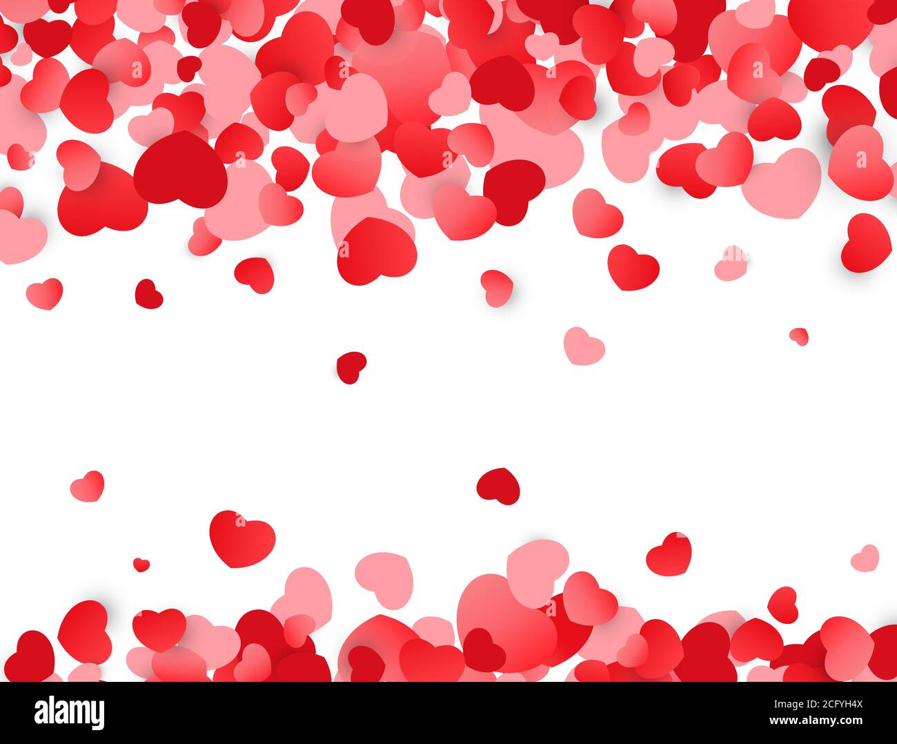 Liebe Hintergrund. Valentinstag Textur mit roten Herzen. Bunte Konfetti. Vektorgrafik Stock Vektor