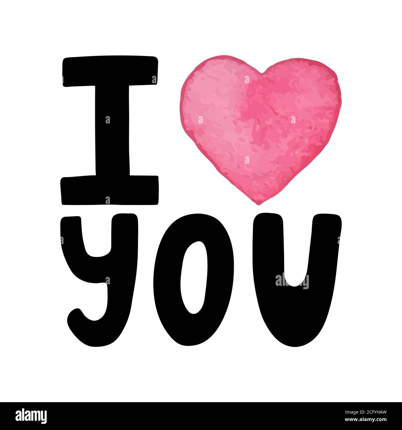 Ich liebe dich-handgezeichnetes Lettering-Zitat mit Aquarell-Herz. Valentinstag Grußkarte mit Kalligraphie. Romantische handgeschriebene moderne Bürste Stock Vektor