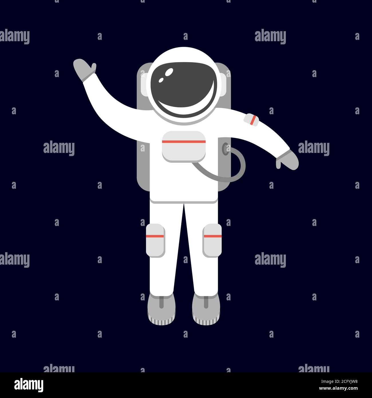 Spaceman isoliert auf schwarzem Hintergrund. Astronaut im Weltraum. Raumanzug. Vektorgrafik im flachen Stil Stock Vektor