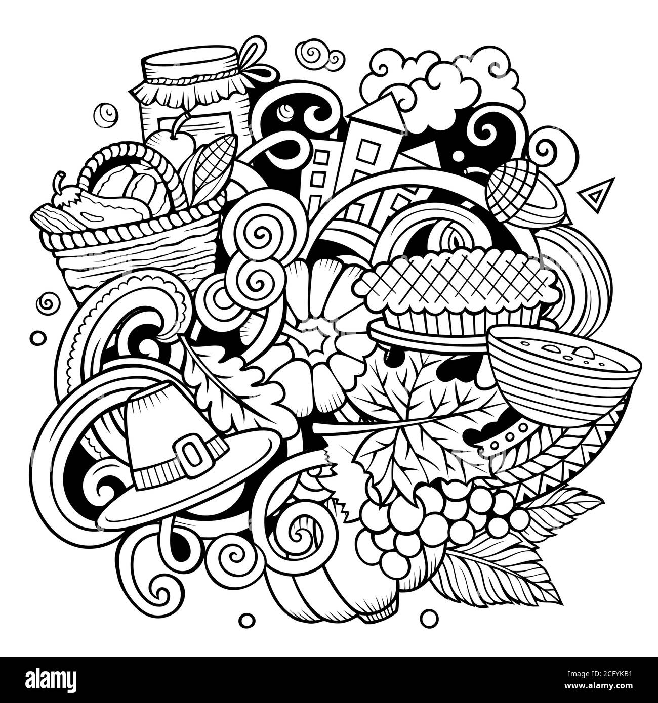 Thanksgiving handgezeichnete Karikatur Kritzeleien Illustration. Stock Vektor
