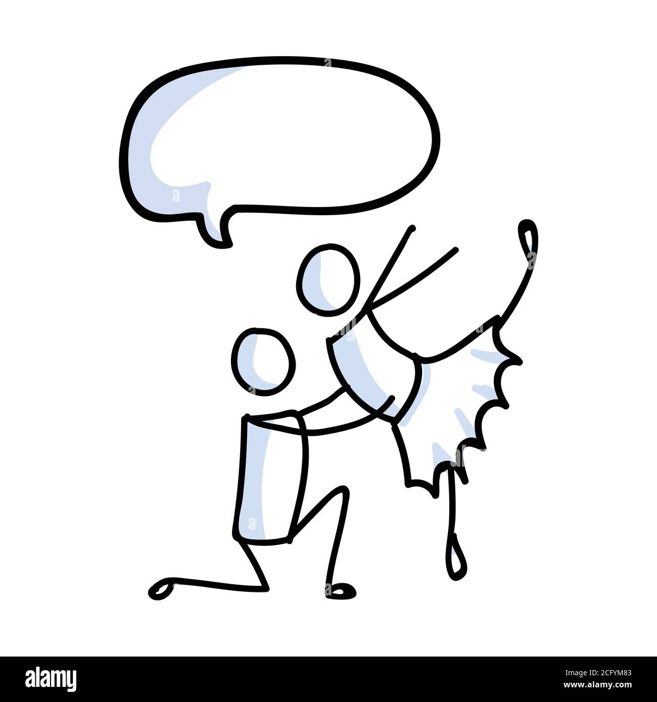 Handgezeichnete stickman Balletttänzer mit Sprechblase Konzept. Einfache Umriss Ballerina Figur Doodle Symbol Cliparts. Für Tanzstudio oder Theater Stock Vektor