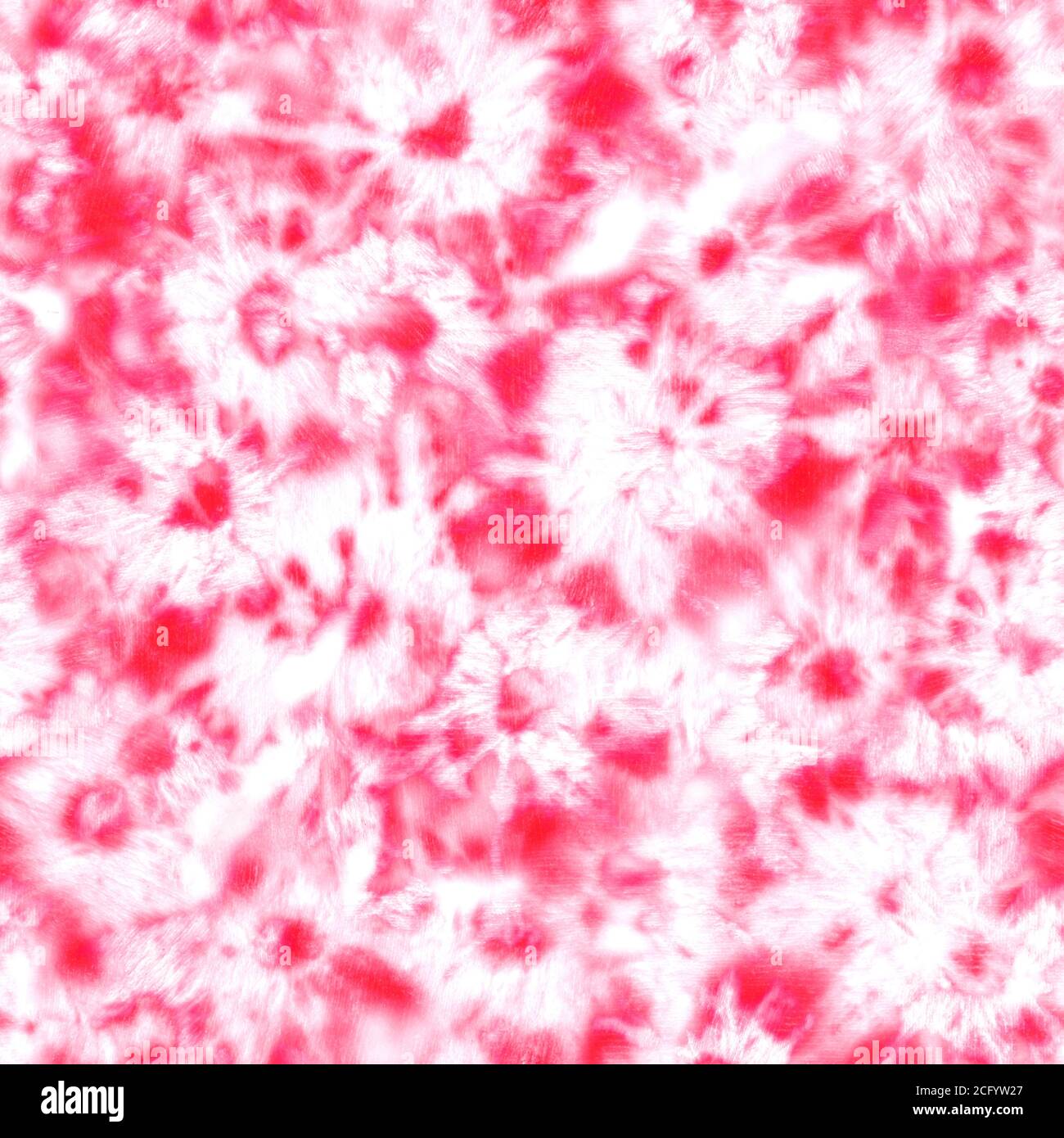 Krawatte Farbstoff Shibori Nahtloses Muster. Aquarell handbemalt rosa rote Zierelemente auf weißem Hintergrund. Aquarell abstrakte Textur. Drucken für te Stockfoto