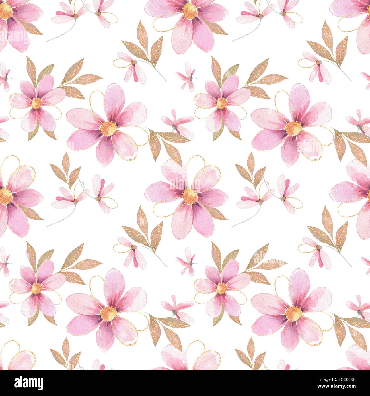 Rosa Aquarell Blumen nahtlose Muster. Stockfoto