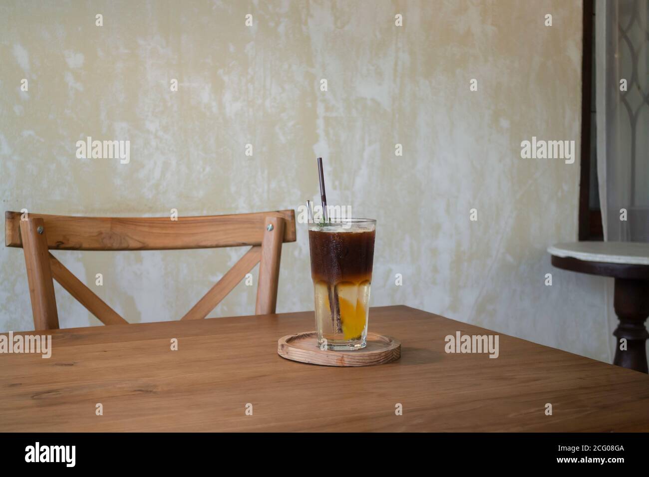 Signature Drink von Eistee pfirsich Kaffee schwarz, Foto Stockfoto Signature Drink von Eistee pfirsich Kaffee schwarz, Foto Stockfoto