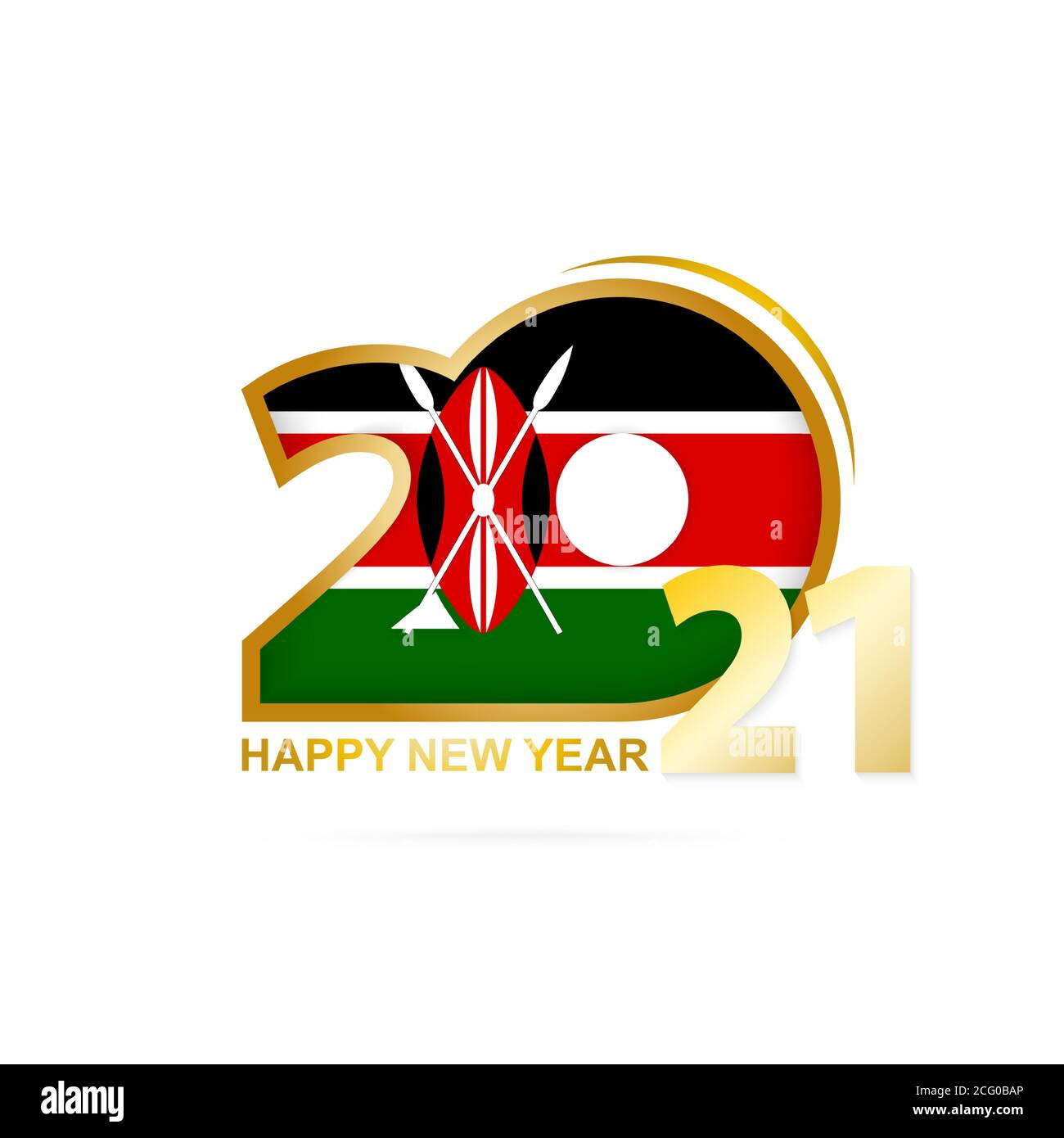 Jahr 2021 mit Kenya Flaggenmuster. Frohes Neues Jahr Design. Vektorgrafik. Stock Vektor