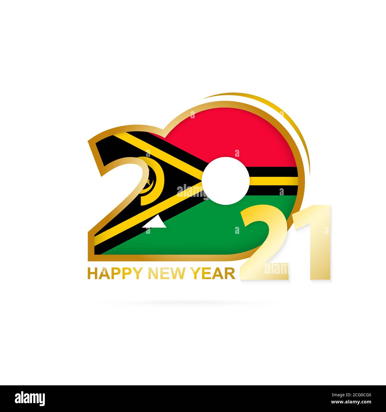 Jahr 2021 mit Vanuatu Flaggenmuster. Frohes Neues Jahr Design. Vektorgrafik. Stock Vektor