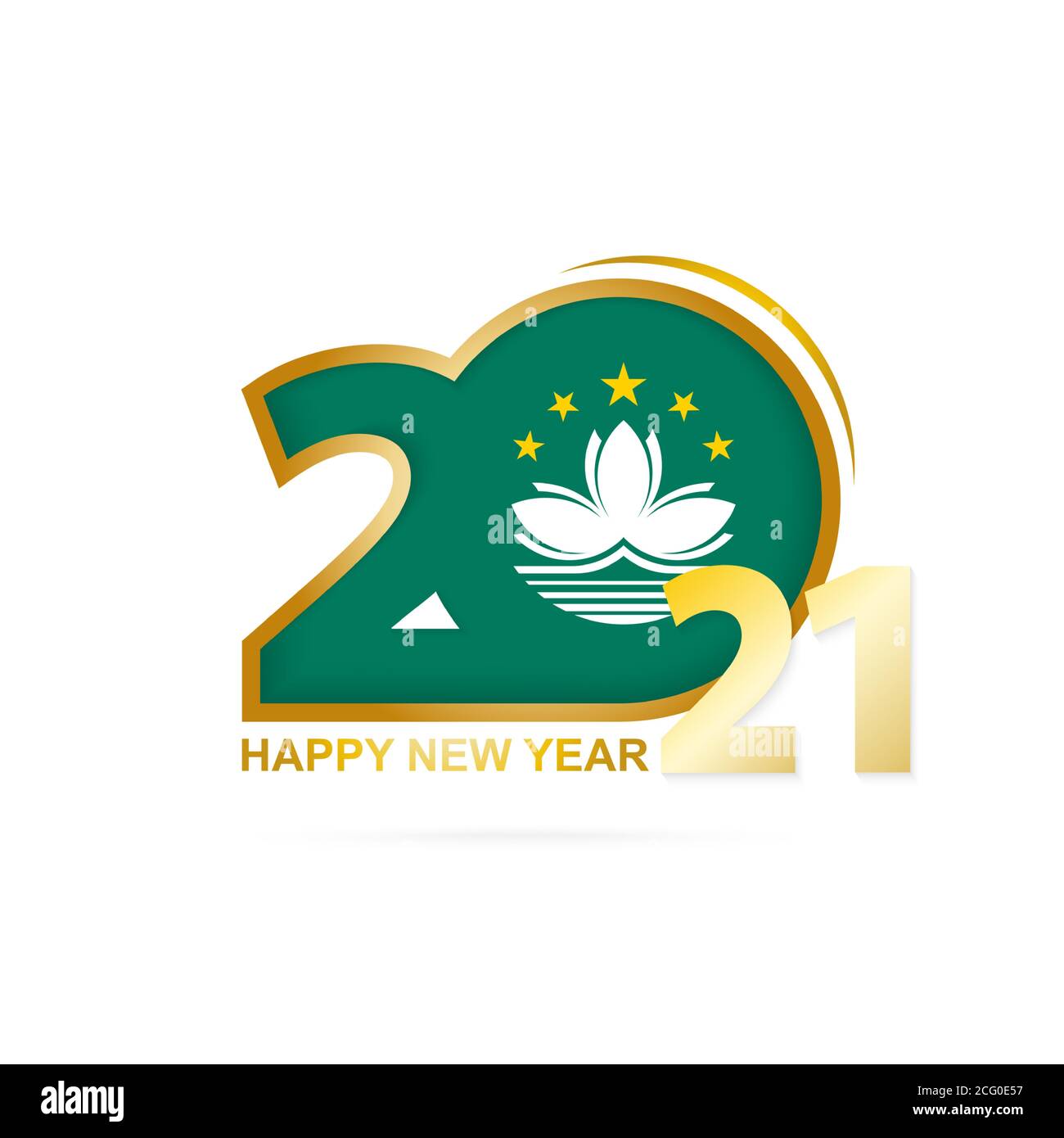 Jahr 2021 mit Macau Flaggenmuster. Frohes Neues Jahr Design. Vektorgrafik. Stock Vektor