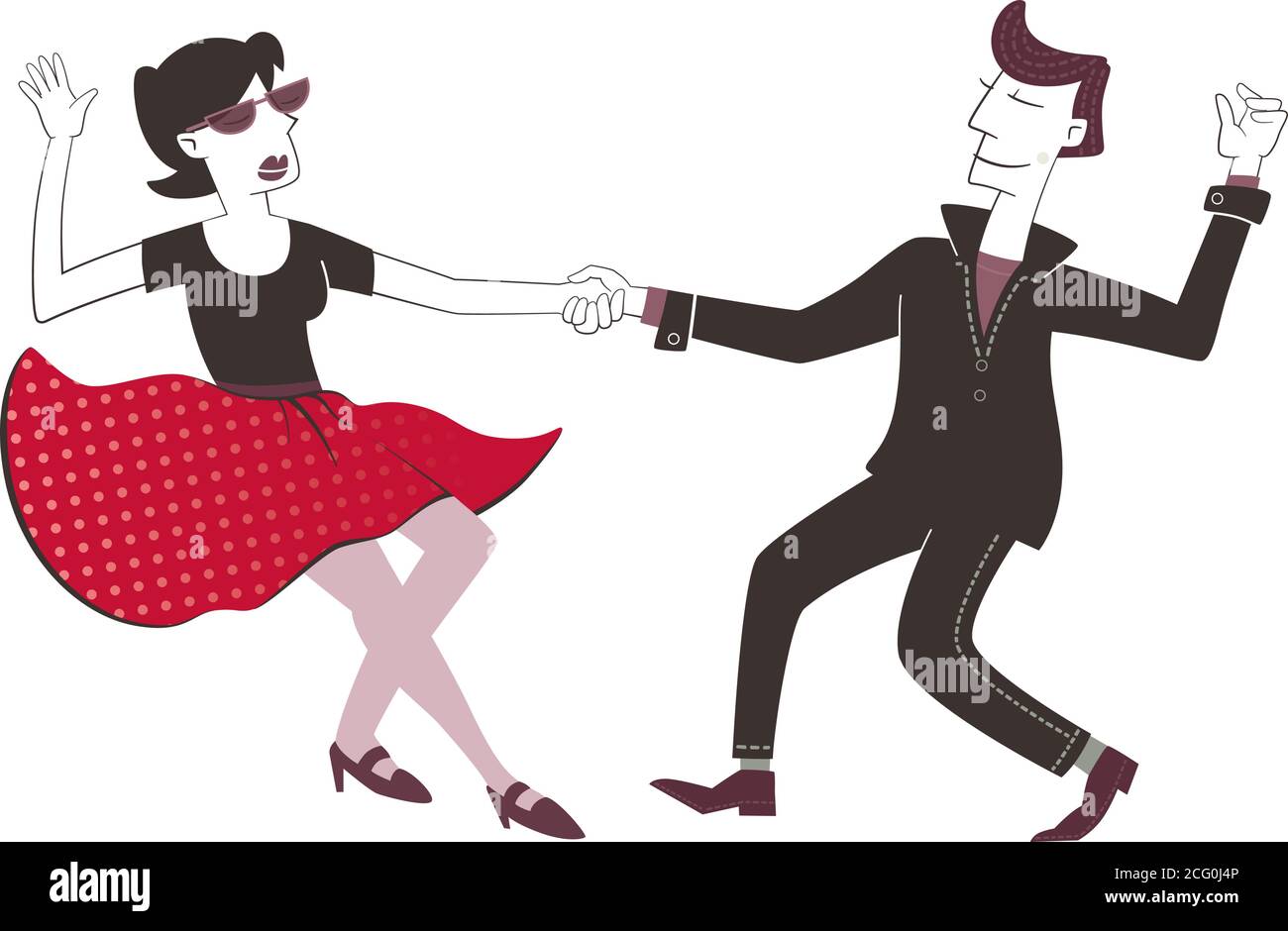 Retro-Stil Illustration eines Mannes und einer Frau tanzen Rock and Roll. Isoliert auf weißem Hintergrund. Stock Vektor