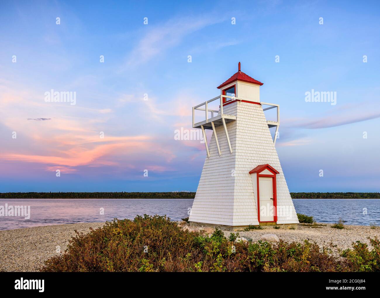 Gull Harbor Lighthouse auf Hecla Island, Manitoba, Kanada. Stockfoto