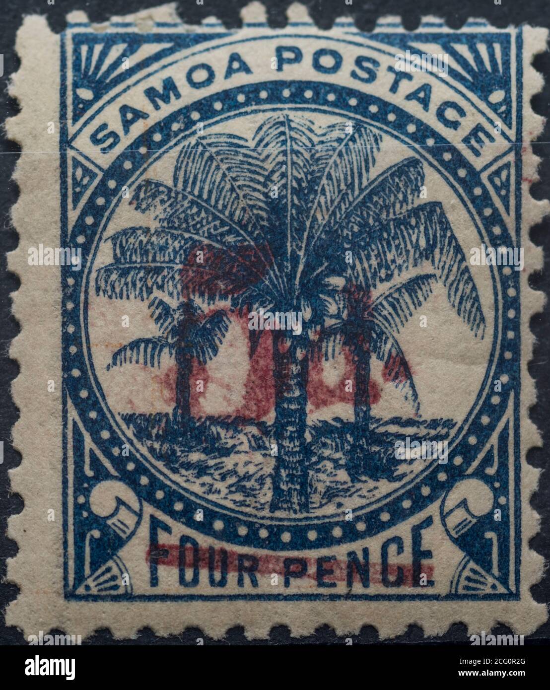 Samoa - John Davis Post Office - Geschmiedete Beispiel Der 5d-Überdruck Stockfoto