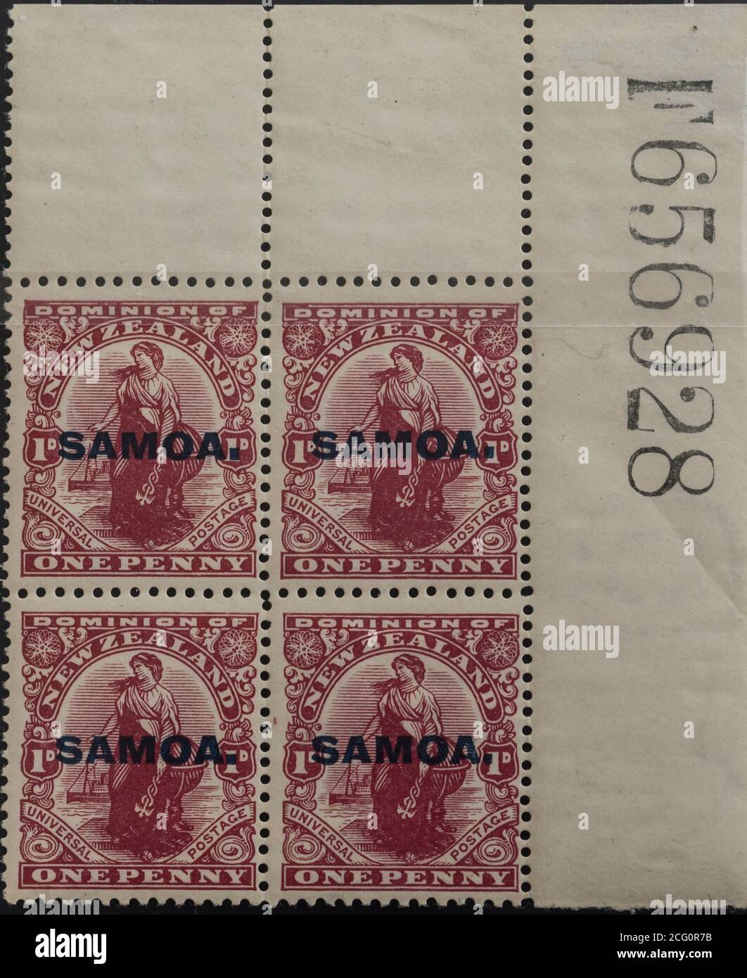 Samoa - NZ ein Penny Dominion Briefmarken überdruckt 'Samoa' - WW1-Zeitraum Stockfoto