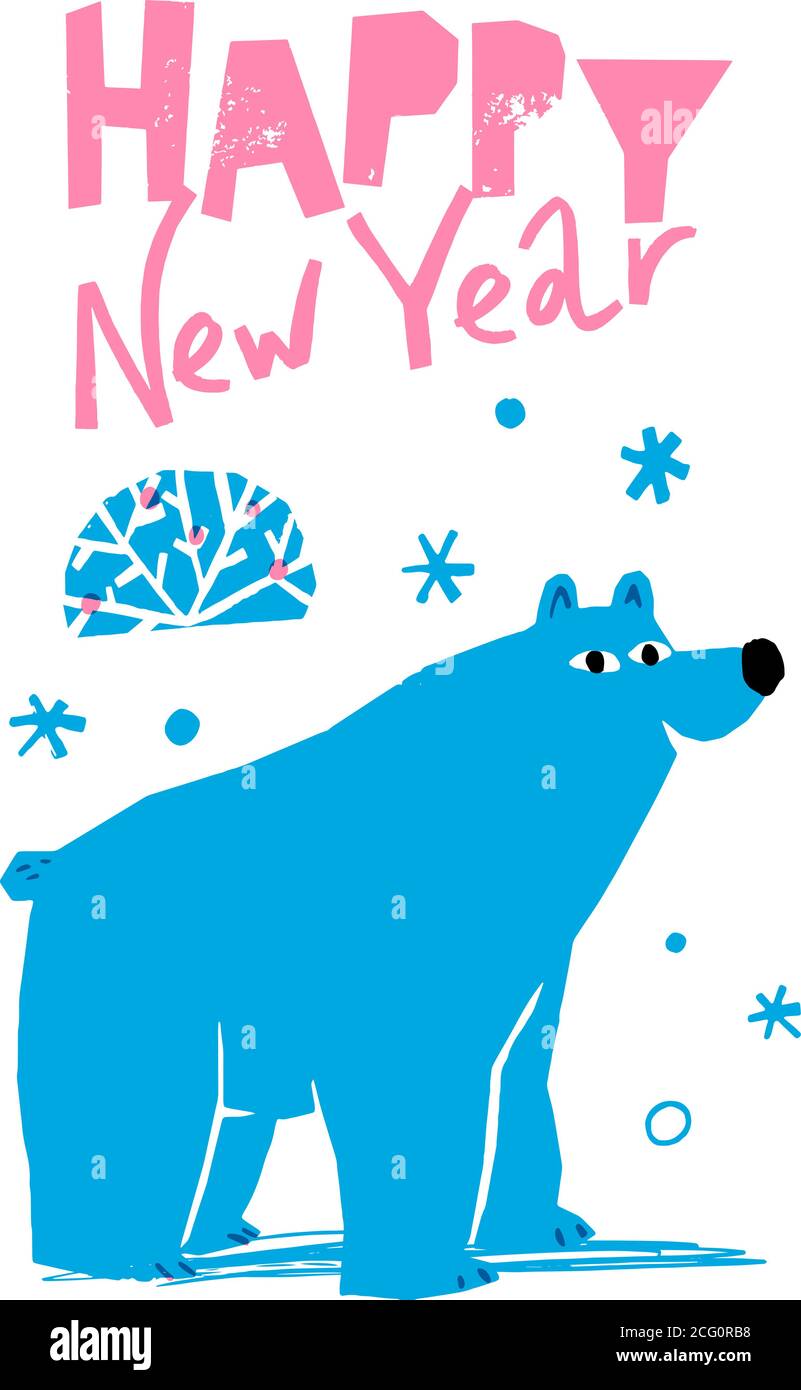 Happy New Year Vektor Winter Poster mit niedlichen Bären Stock Vektor