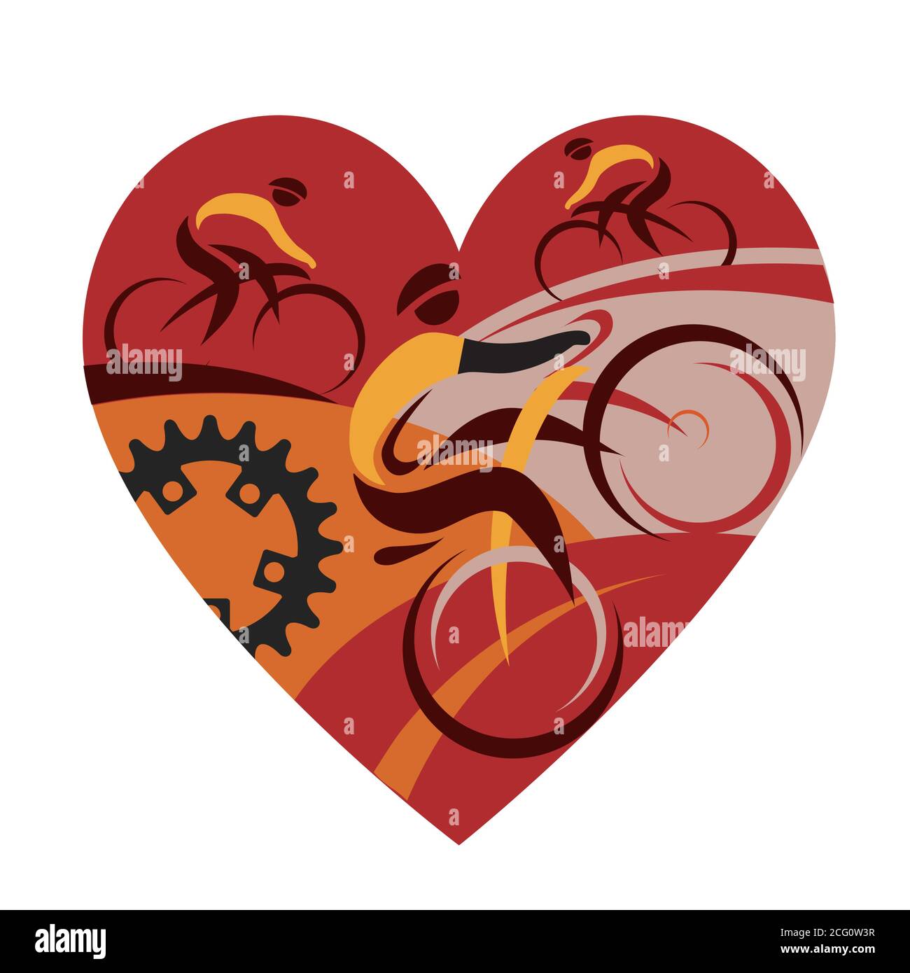 Ich liebe Radfahren. Bunte Illustration mit Herz-Symbol mit drei Radfahrern. Vektor verfügbar. Stock Vektor