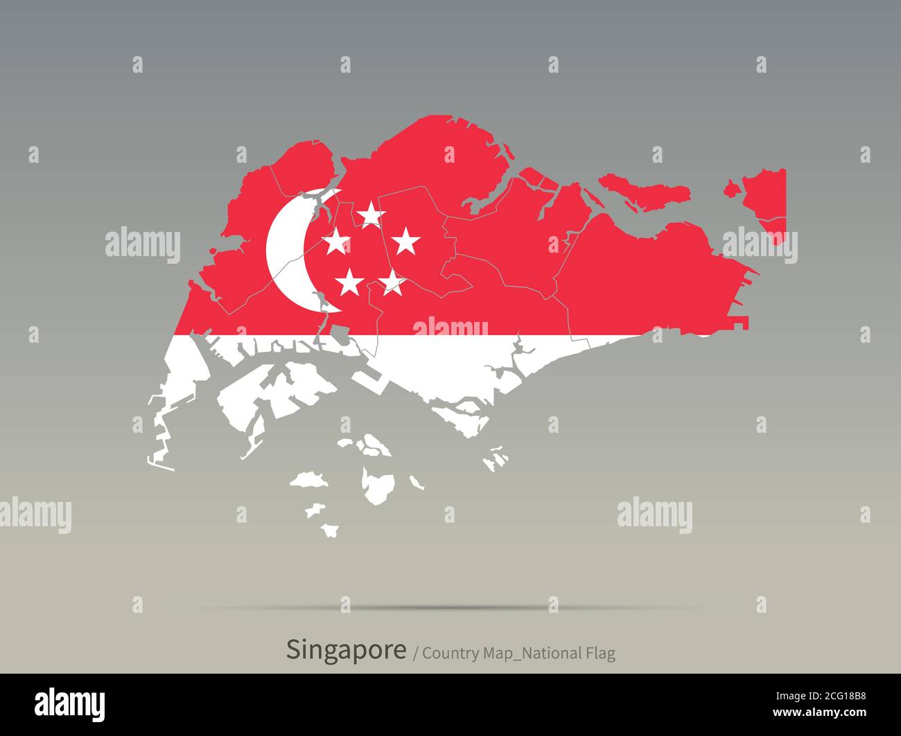 Singapur Flagge isoliert auf Karte. Asiatische Länder Karte und Flagge. Stock Vektor