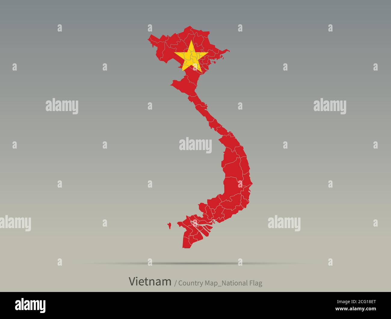 Vietnam Flagge isoliert auf Karte. Asiatische Länder Karte und Flagge. Stock Vektor