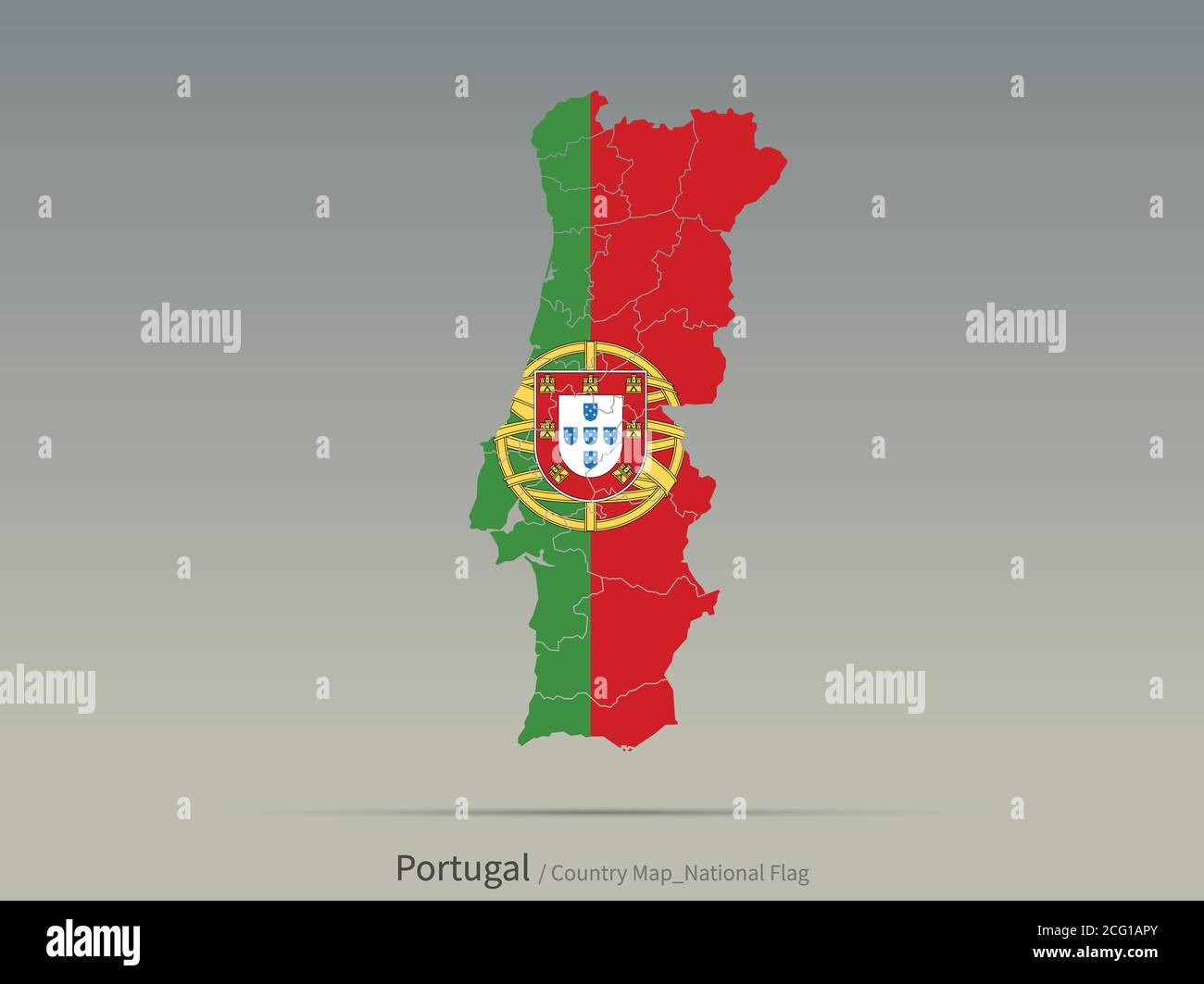Portugal Flagge isoliert auf Karte. Europäische Länder Karte und Flagge. Stock Vektor