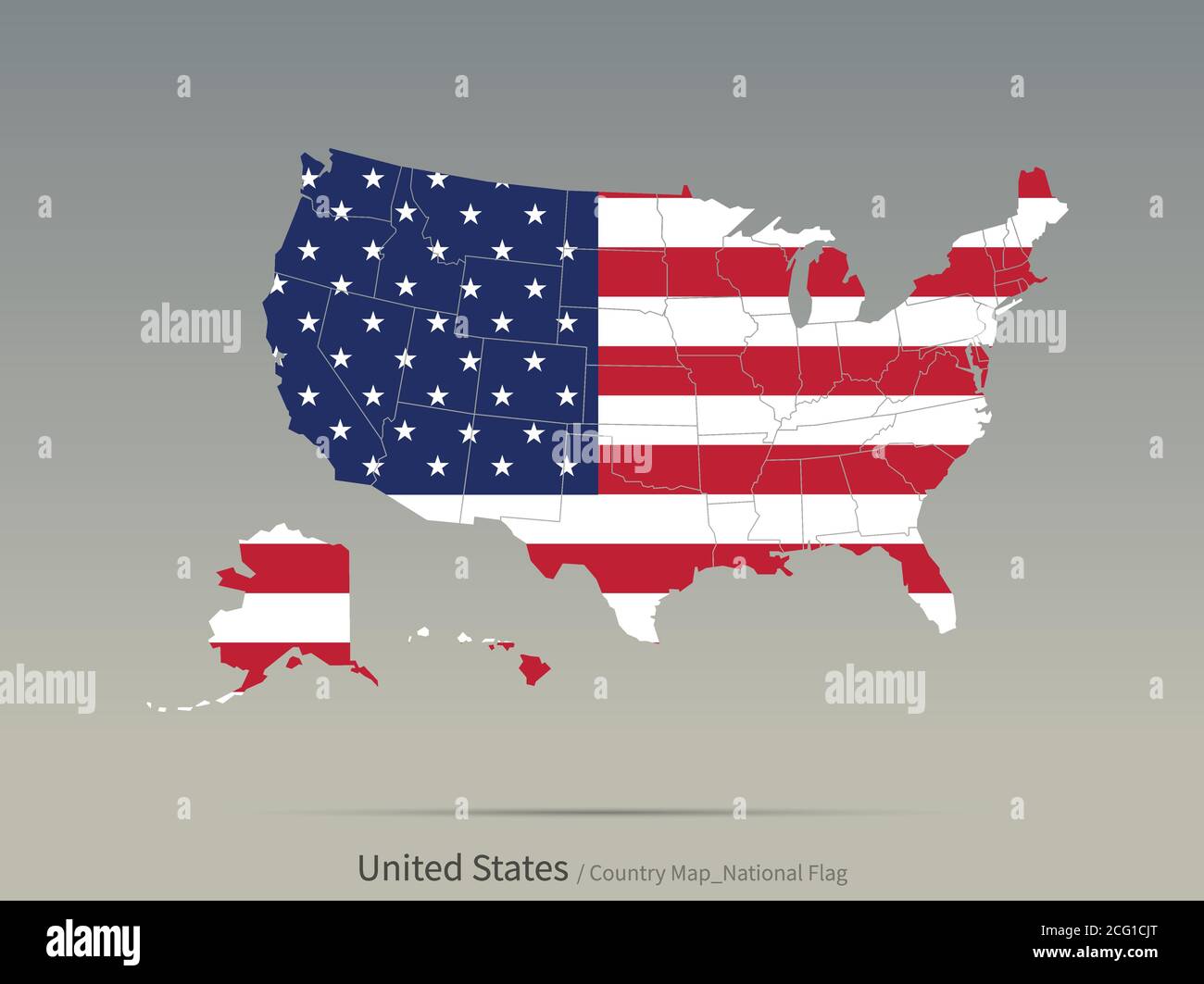USA Flagge isoliert auf Karte. Nordamerikanische Länder Karte und Flagge. Stock Vektor