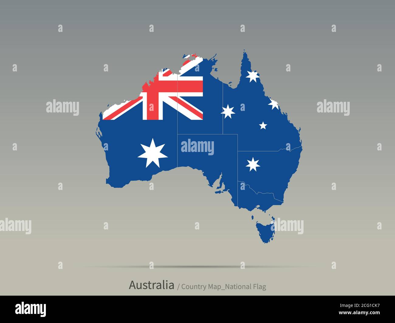 Australien Flagge isoliert auf Karte. Südpazifik Länder Karte und Flagge. Stock Vektor
