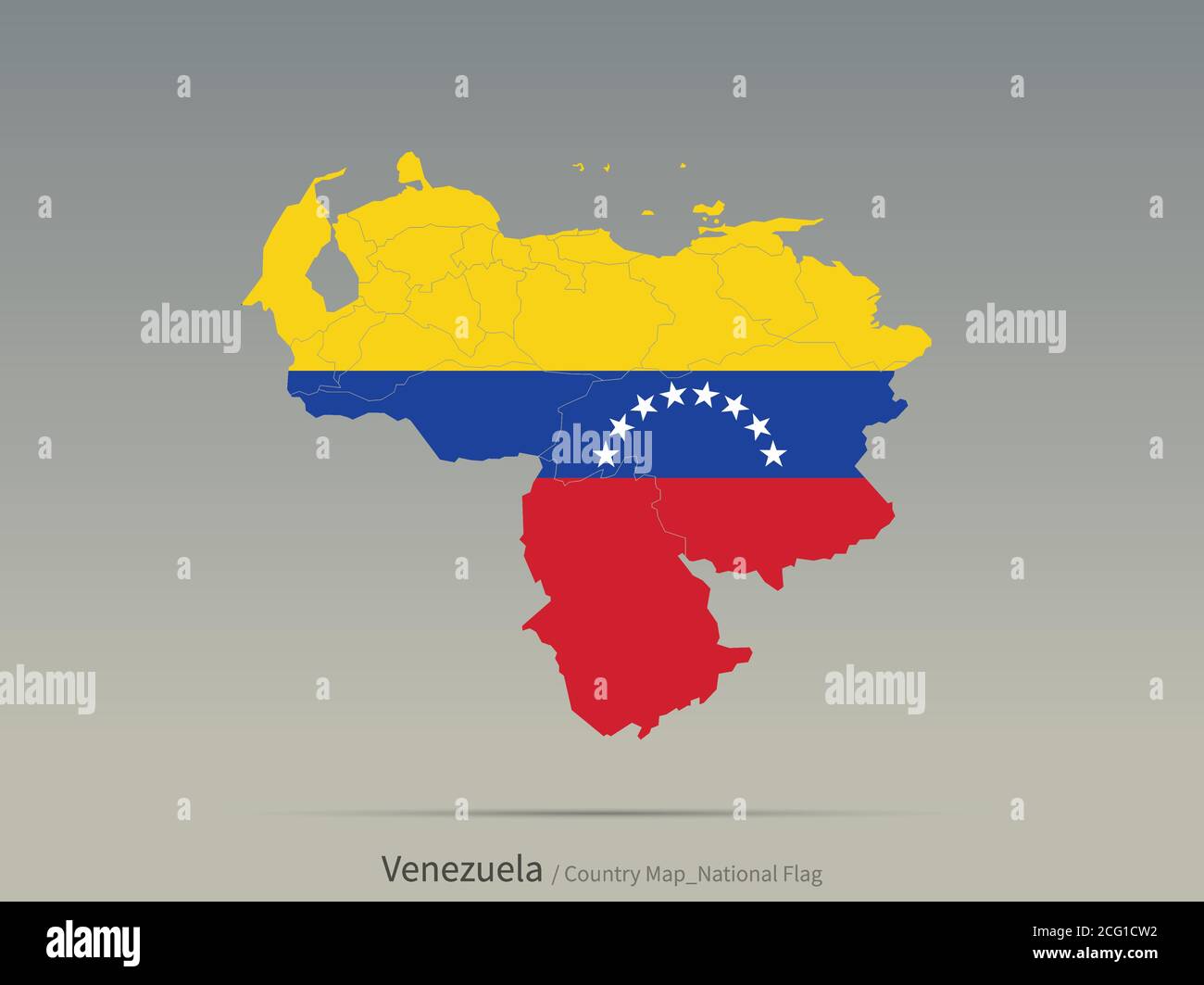 Venezuela Flagge isoliert auf Karte. südamerikanische Länder Karte und Flagge. Stock Vektor