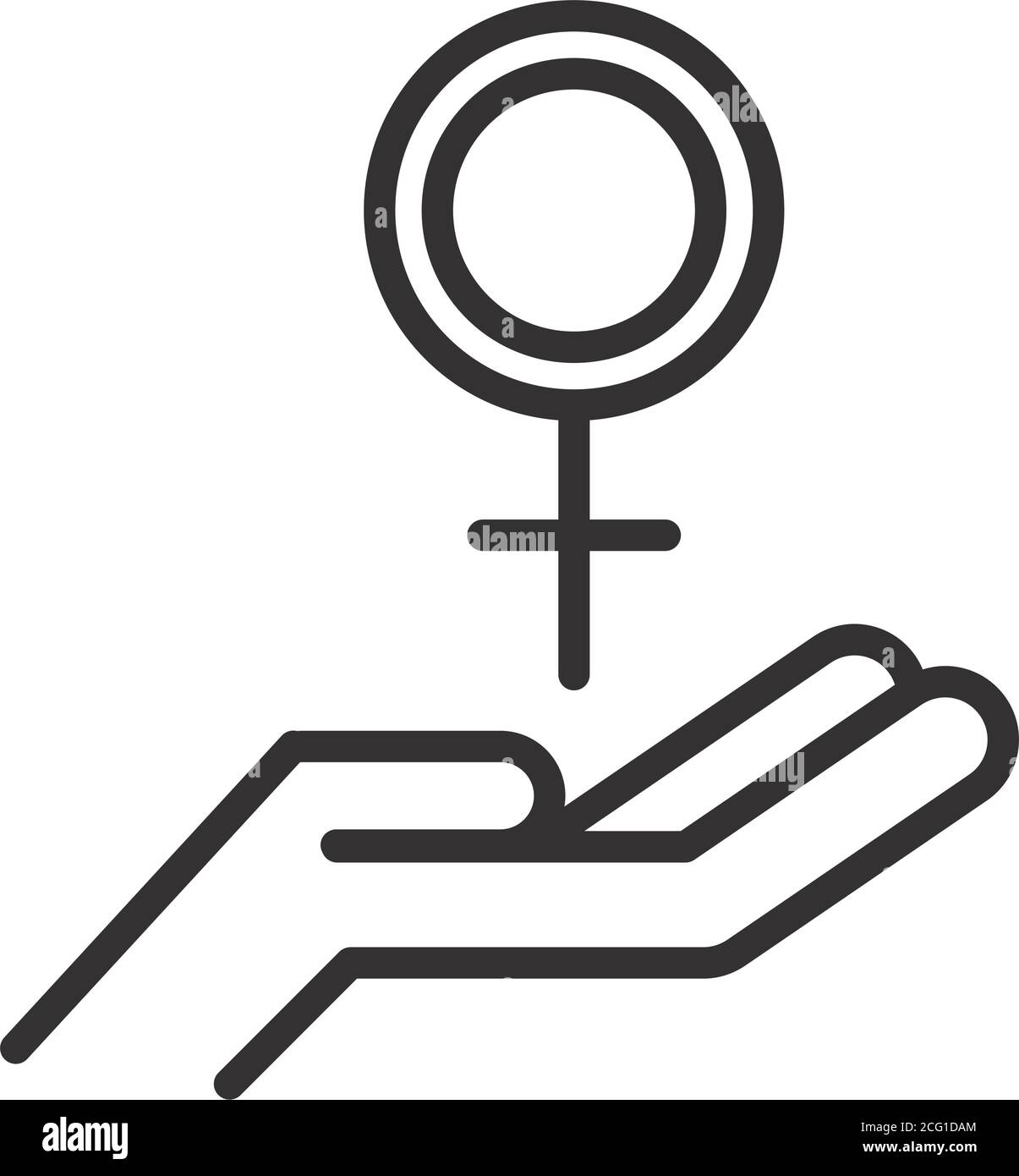 Feminismus Bewegung Symbol, Hand mit Geschlecht Zeichen, weibliche Rechte Piktogramm Linie Stil Vektor Illustration Stock Vektor