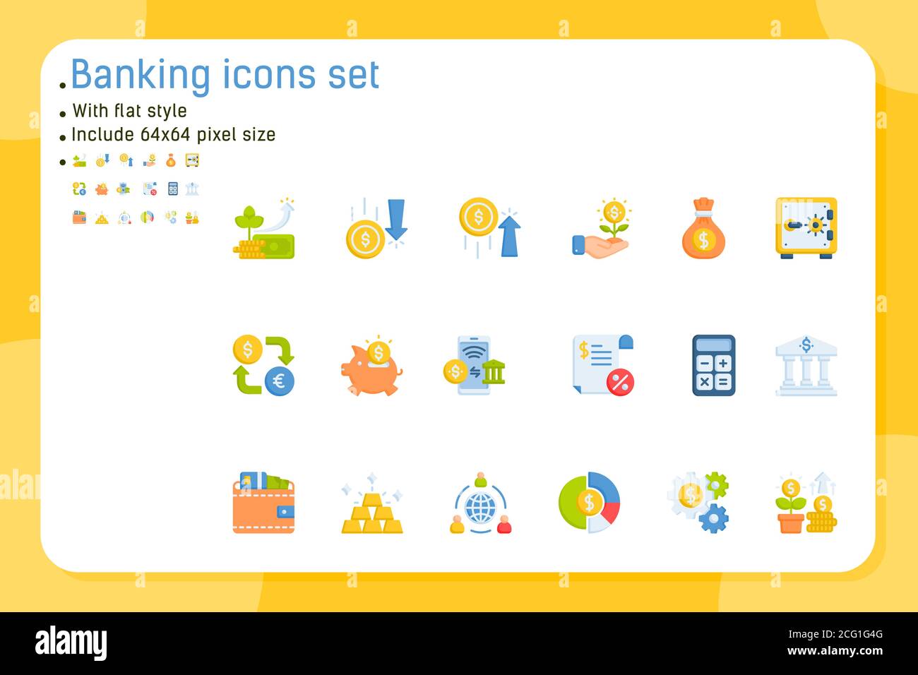Bankwesen Premium-Symbole mit flachen Stil isoliert auf weißem Hintergrund gesetzt. Vector Icon Design Vorlage für Grafik, Webdesign, Apps, Finanzen und mehr Stock Vektor