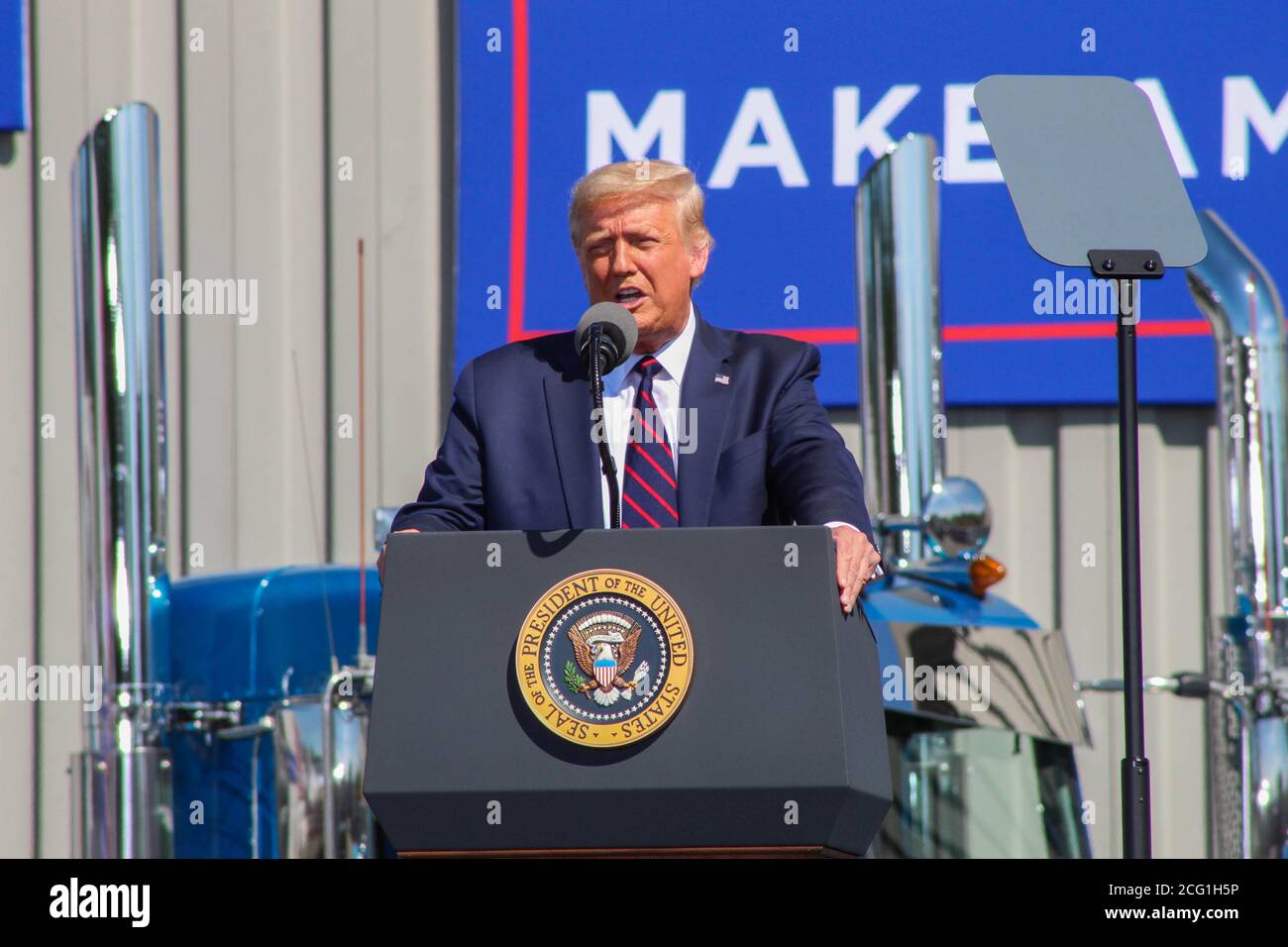 Der 45. Präsident der Vereinigten Staaten, Donald J. Trump, spricht bei einer Veranstaltung in Old Forge, Pennsylvania, wo er seinen Gegner Joe Biden, der aus der Gegend kommt, schlug. Stockfoto