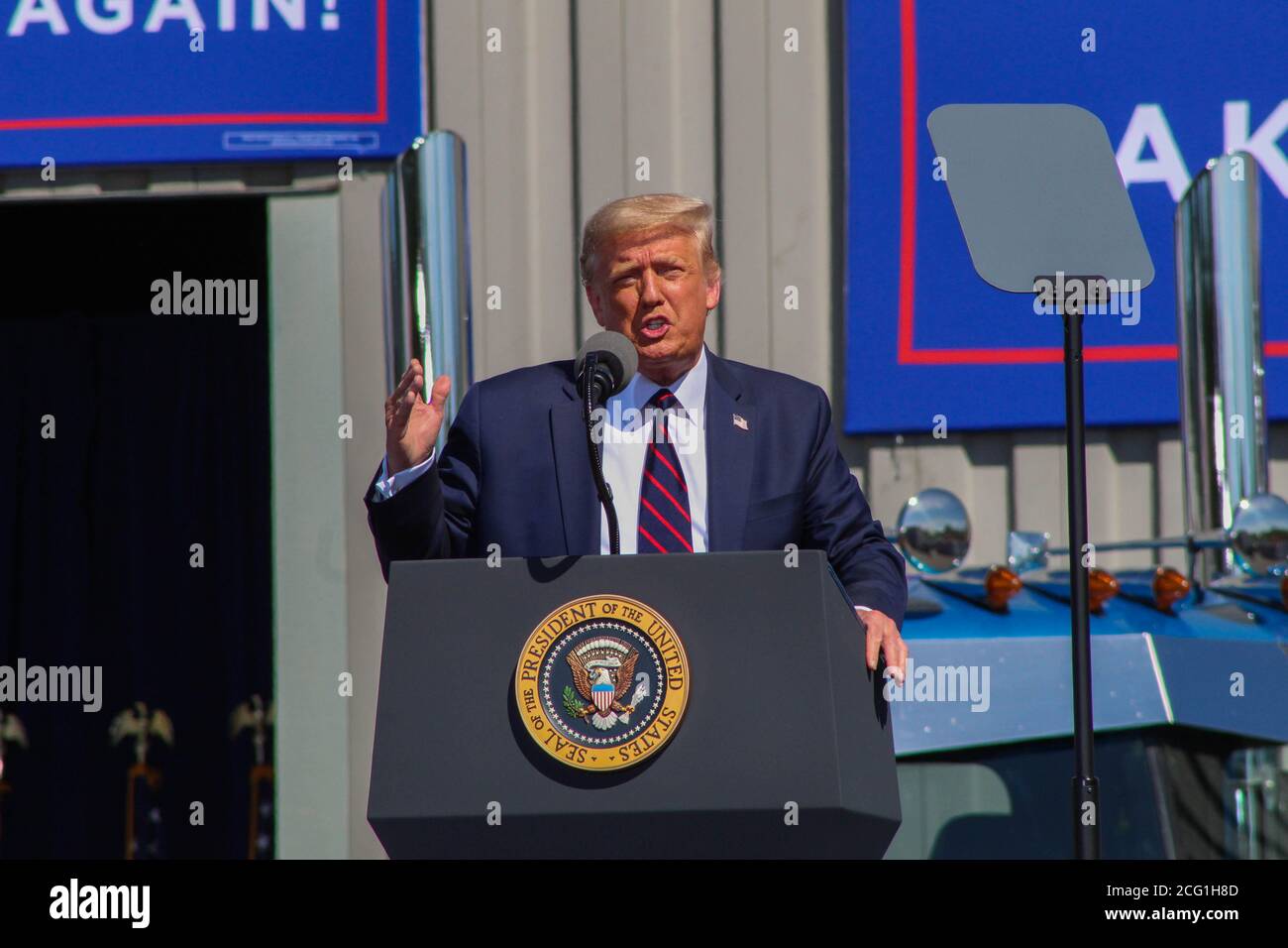 Der 45. Präsident der Vereinigten Staaten, Donald J. Trump, spricht bei einer Veranstaltung in Old Forge, Pennsylvania, wo er seinen Gegner Joe Biden, der aus der Gegend kommt, schlug. Stockfoto