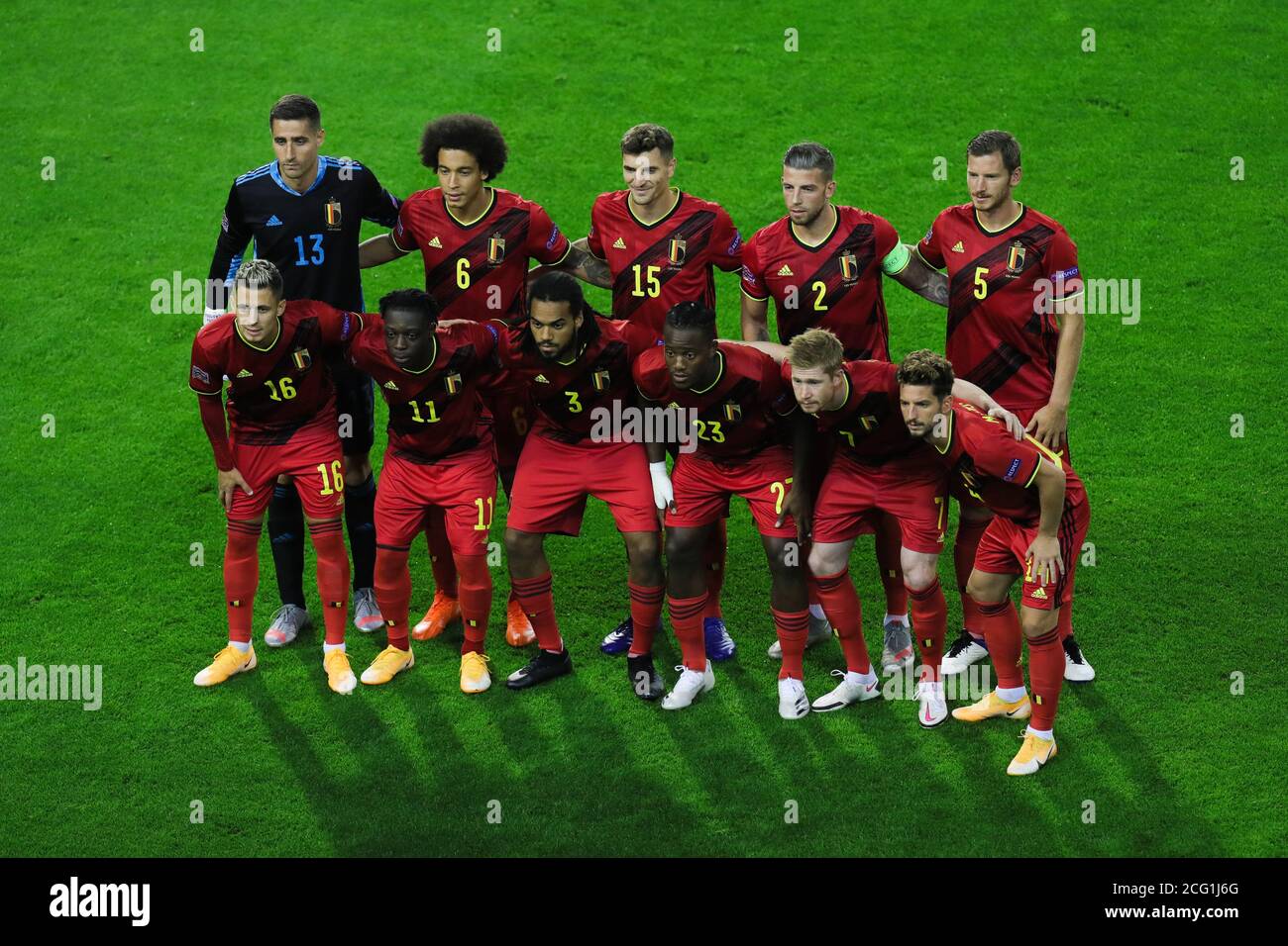 Brüssel, Belgien. September 2020. Belgiens Spieler posieren für Gruppenfotos vor dem UEFA Nations League Fußballspiel zwischen Belgien und Island im King Baudouin Stadion in Brüssel, Belgien, 8. September 2020. Belgien gewann 5:1. Quelle: Zheng Huansong/Xinhua/Alamy Live News Stockfoto