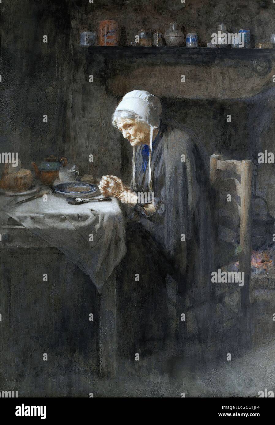 Henshall John Henry - Saying Grace - British School - 19. Jahrhundert Stockfoto