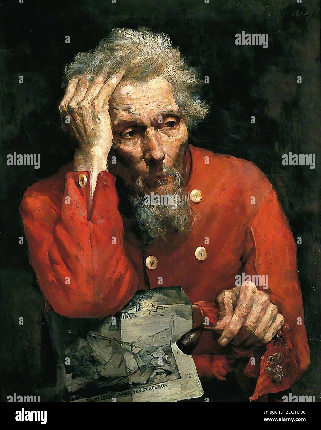 Hornel Edward Atkinson - Porträt eines alten Mannes in A Scarlet Tunika - British School - 19. Jahrhundert Stockfoto