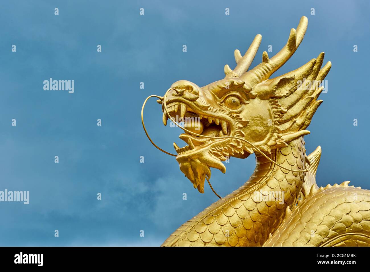 Der Kopf der Hai Leng Ong Statue oder Golden Dragon Monument im Queen Sirikit Park, Phuket Town, Phuket, Thailand Stockfoto