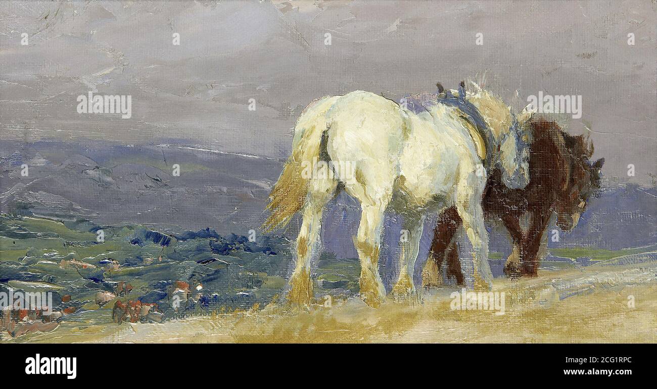 Kemp-Welch Lucy Elizabeth - Pflügen auf den Downs - Britisch Schule - 19. Jahrhundert Stockfoto