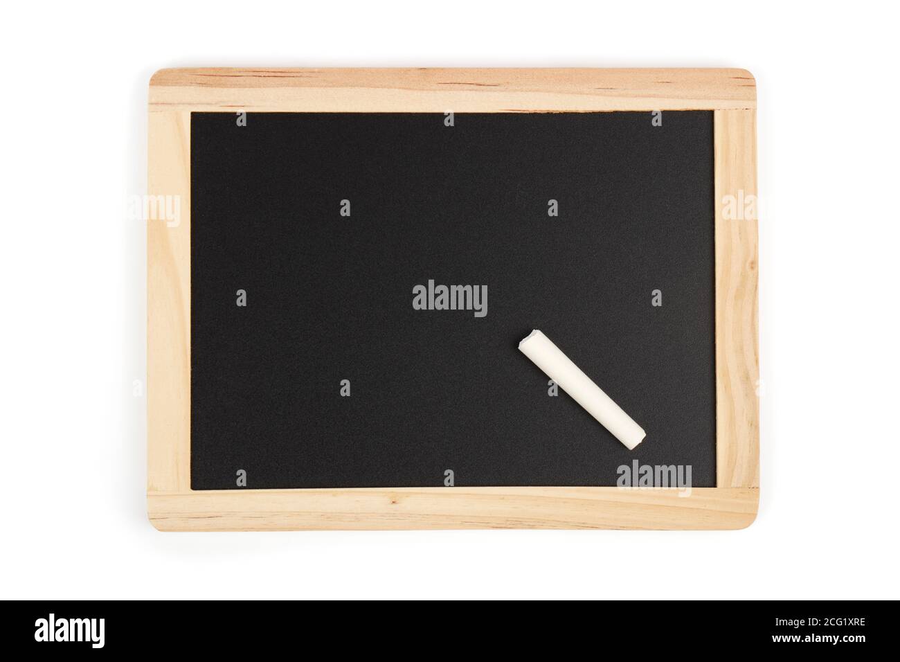 Kleine Tafel & Kreide auf weißem Hintergrund Stockfoto