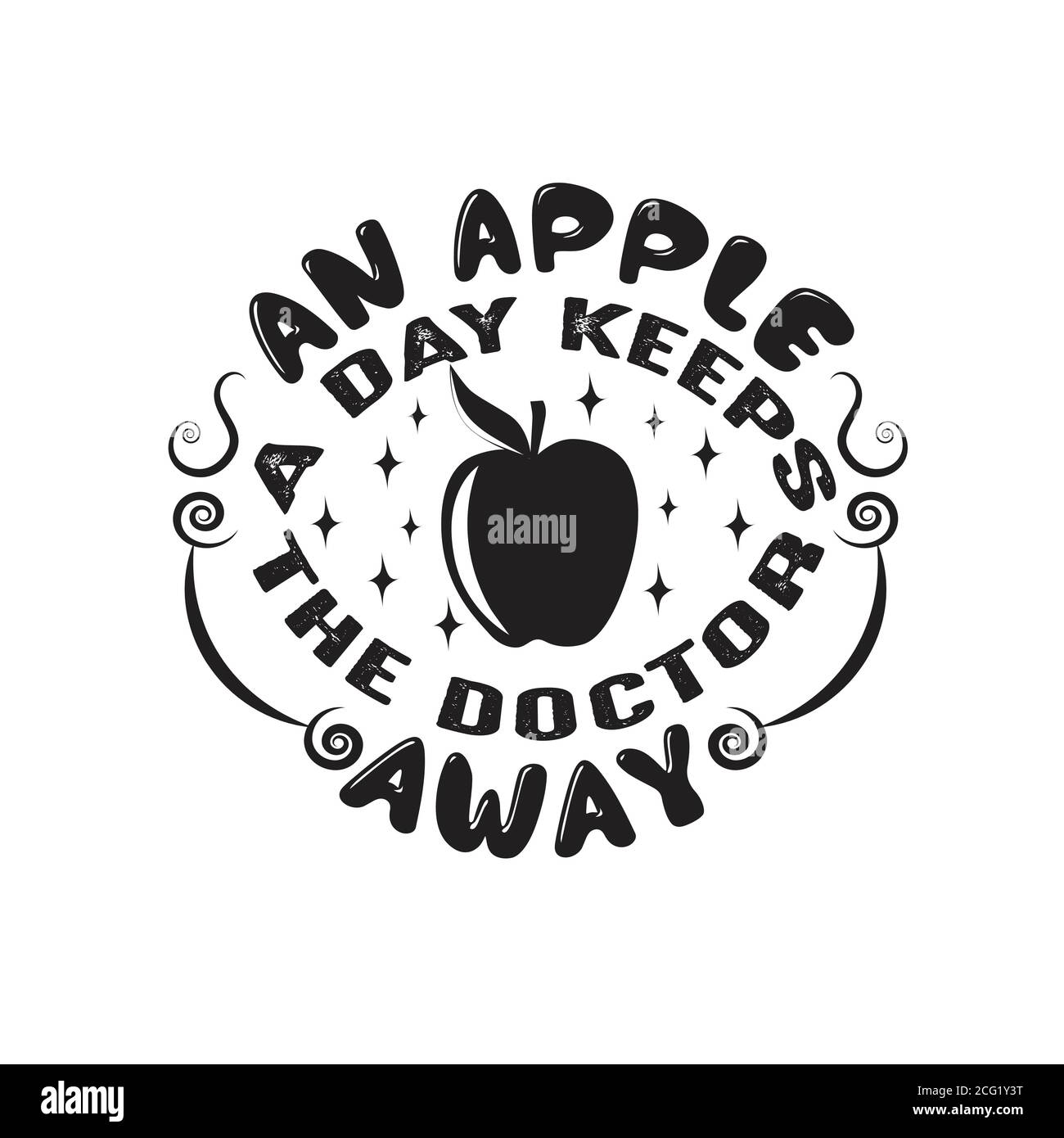Obst Zitat gut für Poster. Ein Apfel am Tag hält den Arzt fern. Stock Vektor