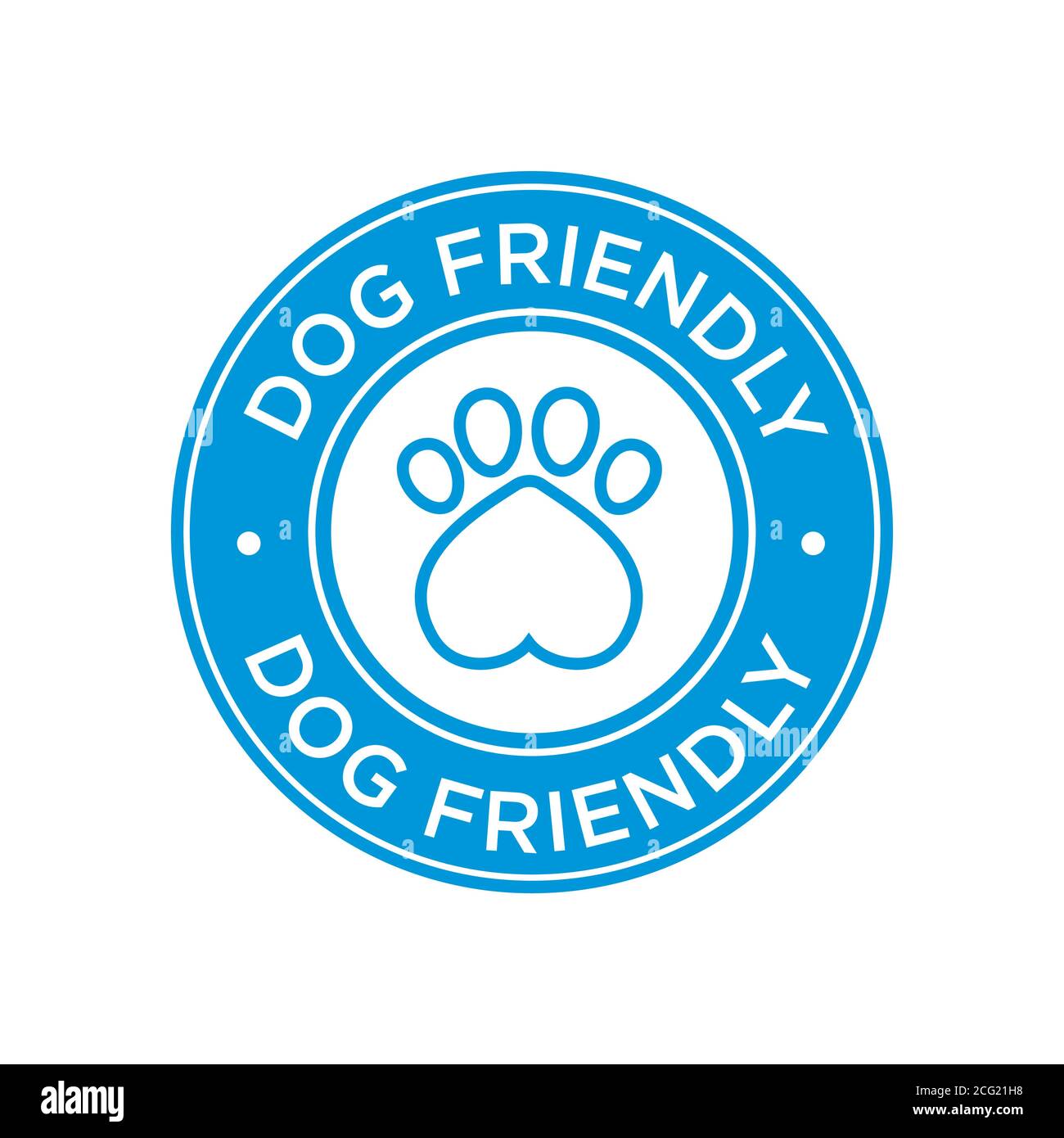 Hundefreundliches Symbol. Willkommenslogo für Hunde. Blaues rundes Symbol Stock Vektor