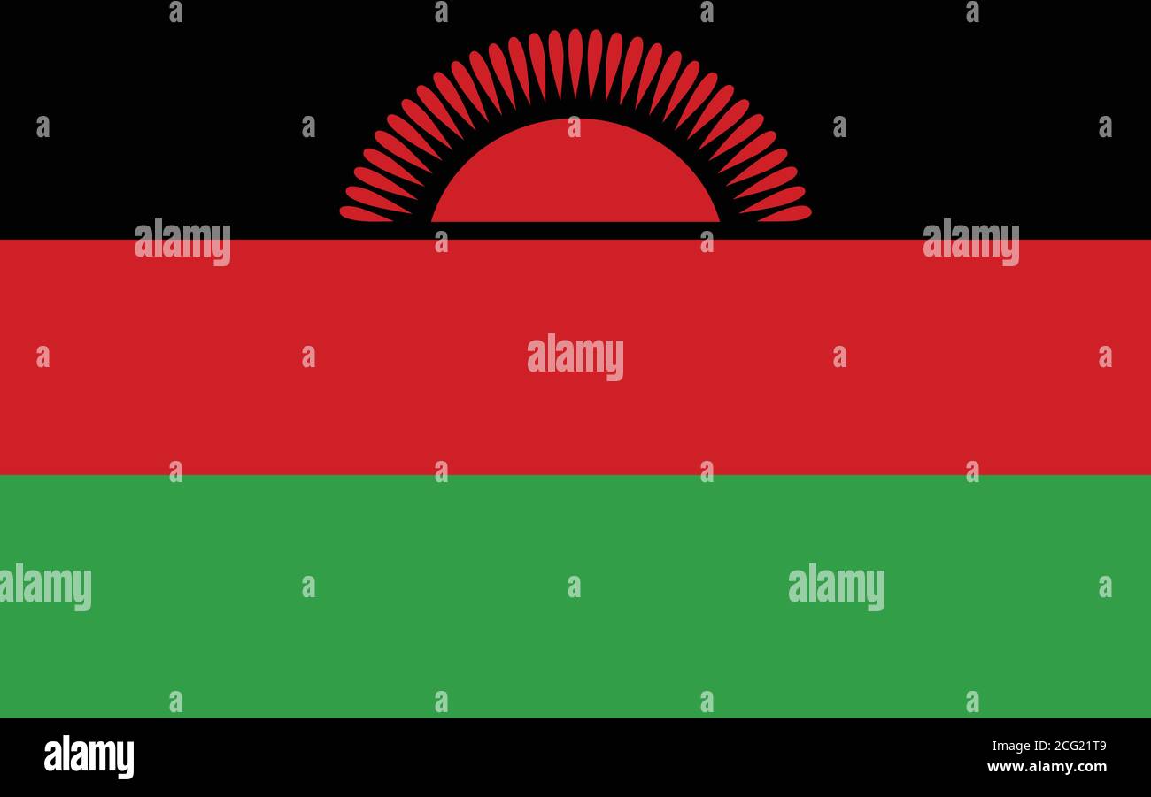 Malawi Flagge Vektorgrafik. Rechteck Malawische Flagge Abbildung. Die Malawi-Landesflagge ist ein Symbol für Freiheit, Patriotismus und Unabhängigkeit. Stock Vektor
