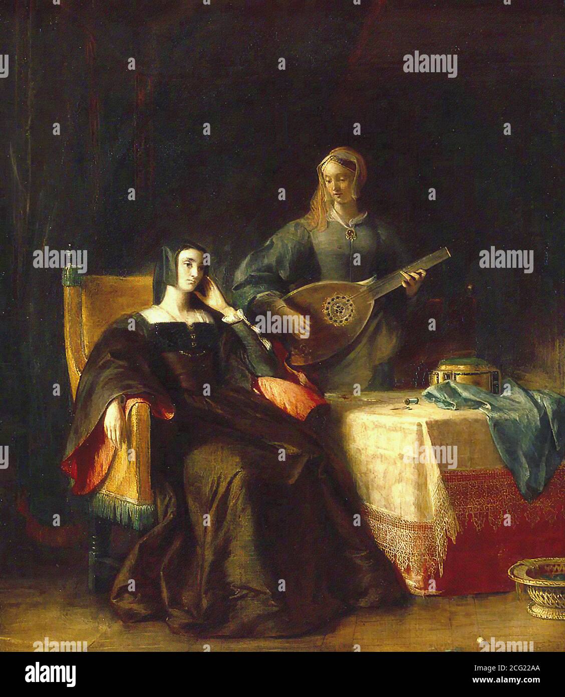 Leslie Charles Robert - Katherine von Aragon mit ihrer Magd - British School - 19. Jahrhundert Stockfoto